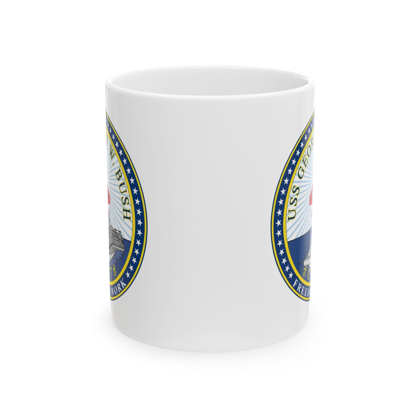 USS George H. W. Bush CVN 77 Seal Coffee Mug - Double Sided Print, White Ceramic, 11oz by TheGlassyLass.com