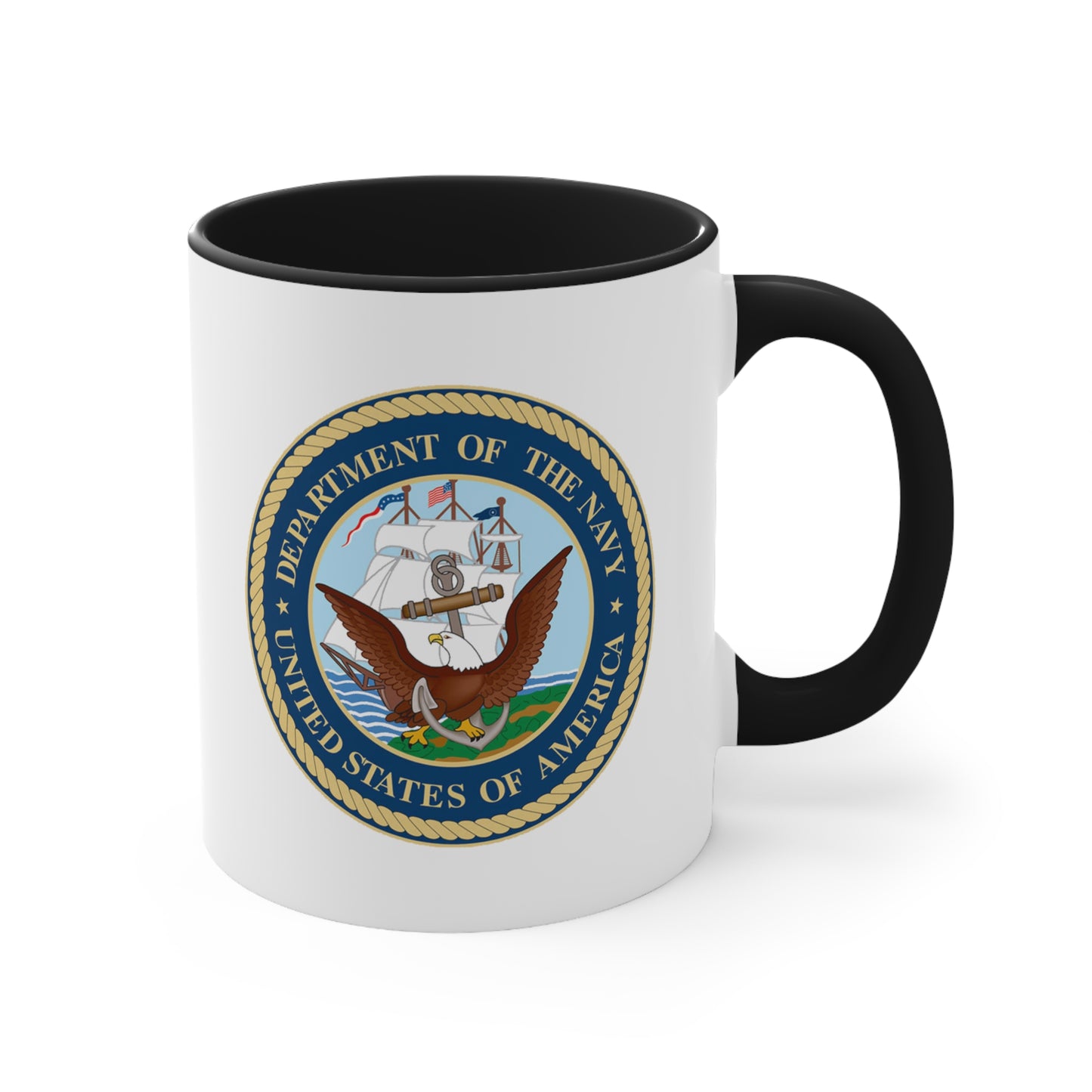 Navy Department Coffee Mug - Double Sided Black Accent White Ceramic 11oz by TheGlassyLass.com