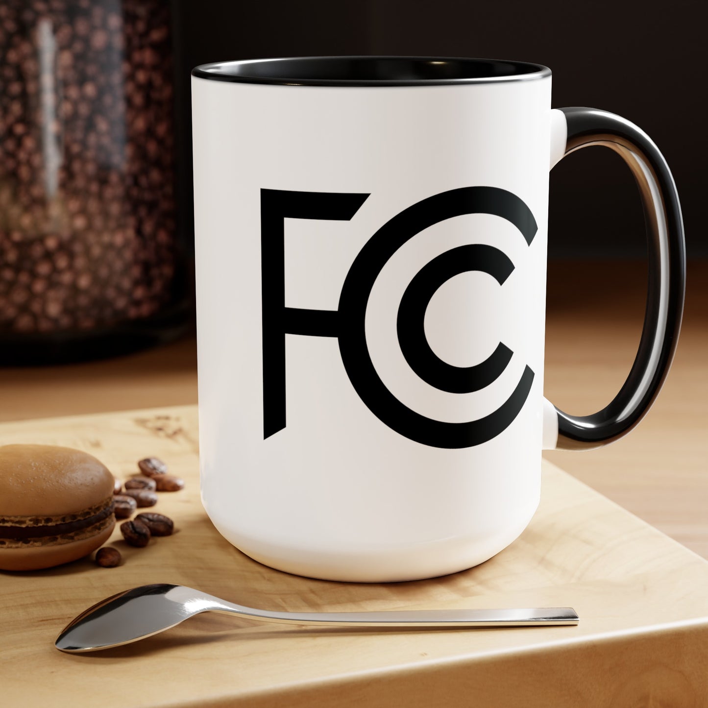 FCC Seal Coffee Mug - Double Sided Black Accent White Ceramic 15oz by TheGlassyLass.com
