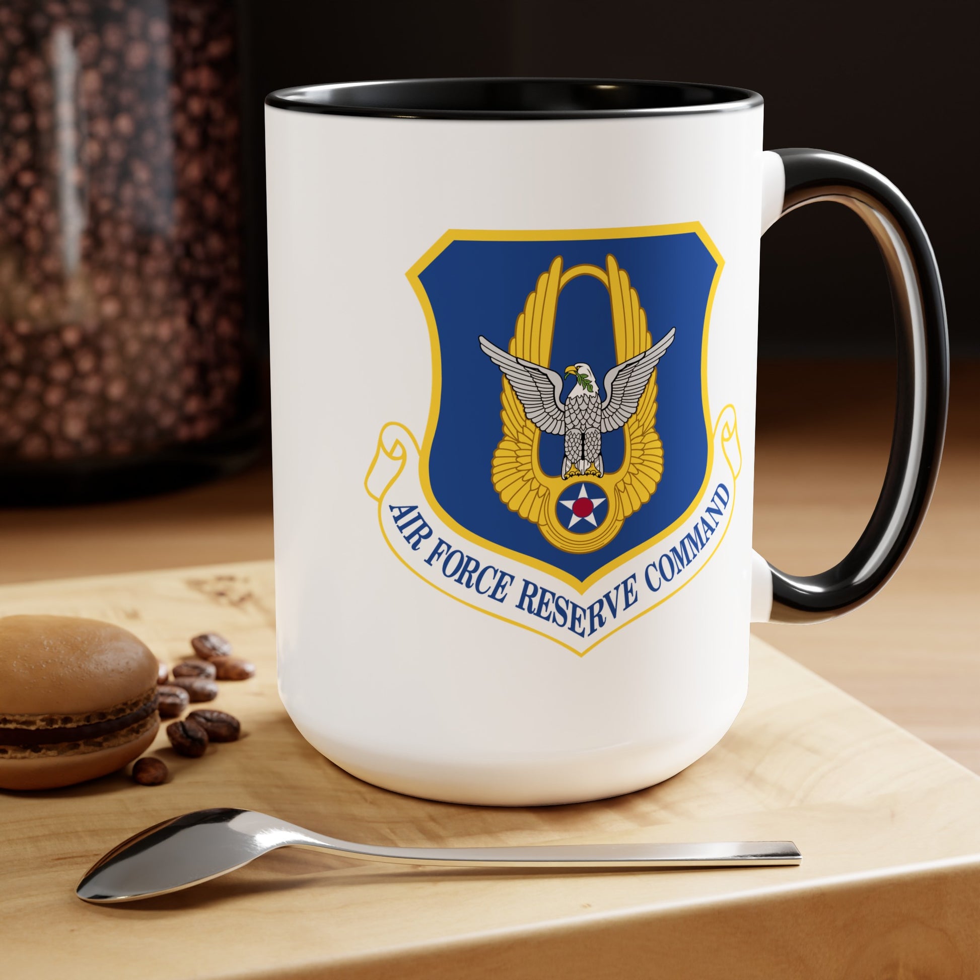 Air Force Reserve Command - Double Sided Black Accent White Ceramic Coffee Mug 15oz by TheGlassyLass.com