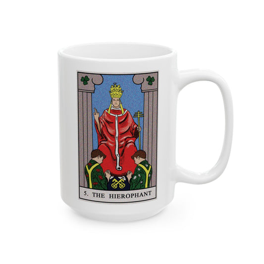 The Hierophant Tarot Card Coffee Mug - Double Sided White Ceramic 15oz by TheGlassyLass.com