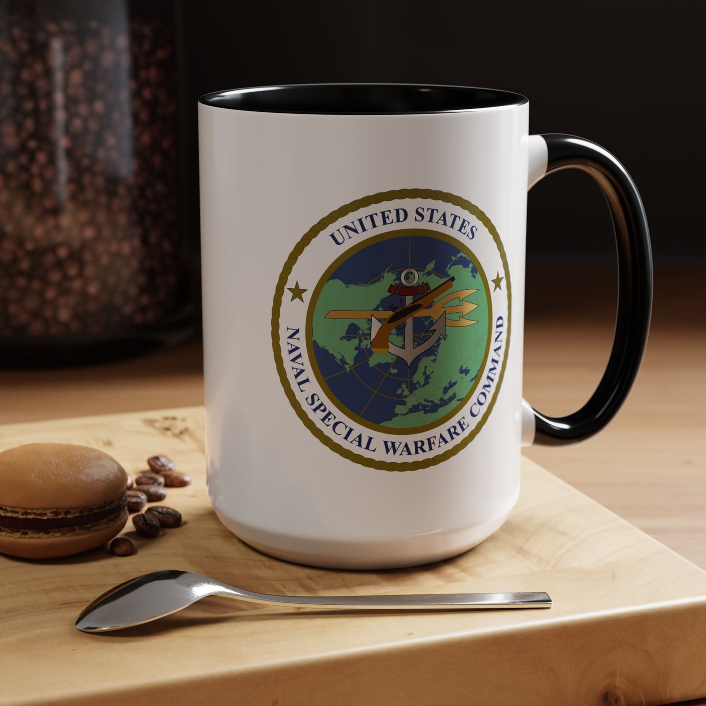 United States Naval Special Warfare Command Coffee Mug - Double Sided Black Accent White Ceramic 15oz by TheGlassyLass.com