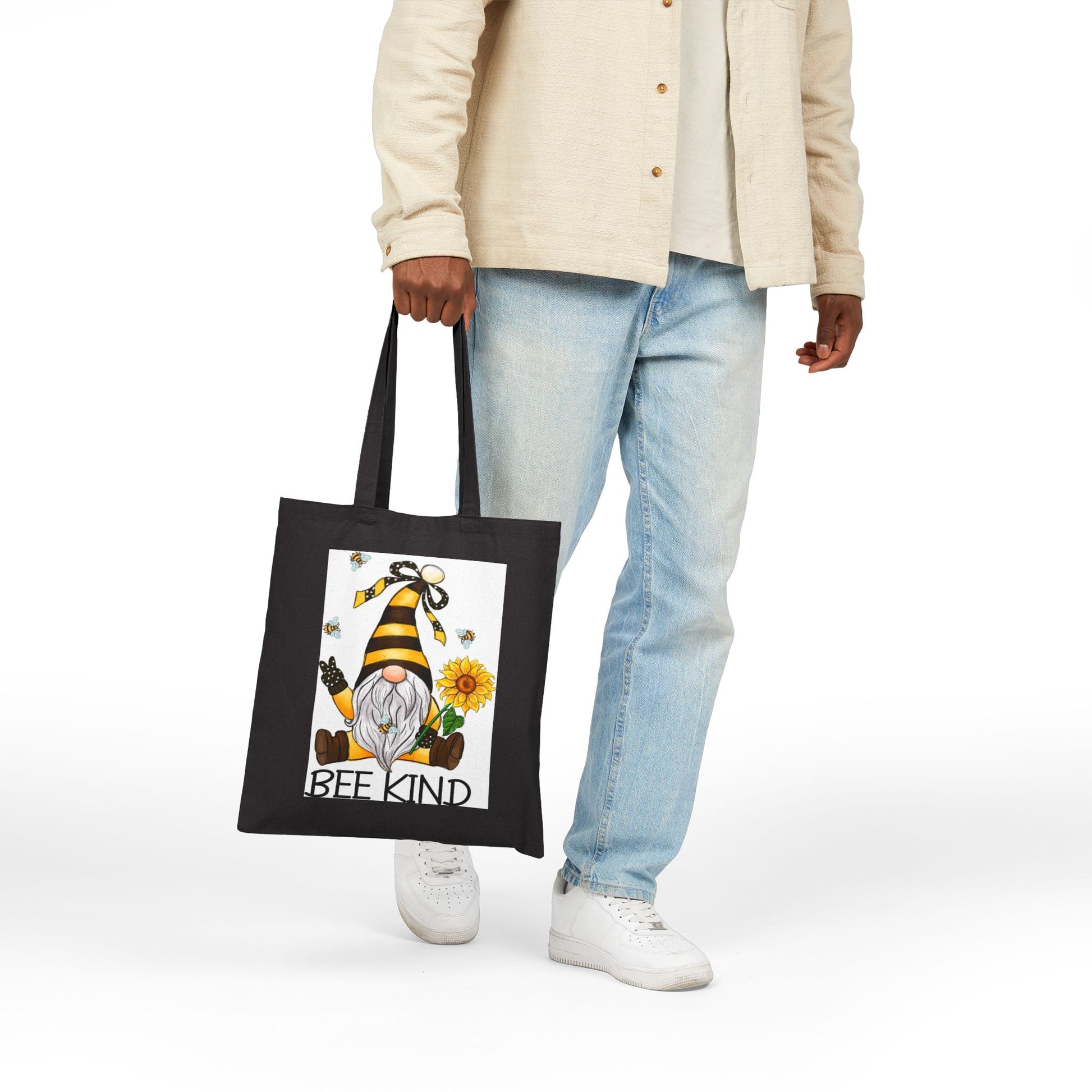 Bee Kind Garden Gnome Tote Bag - Heavyweight 100% Cotton Canvas by TheGlassyLass.com