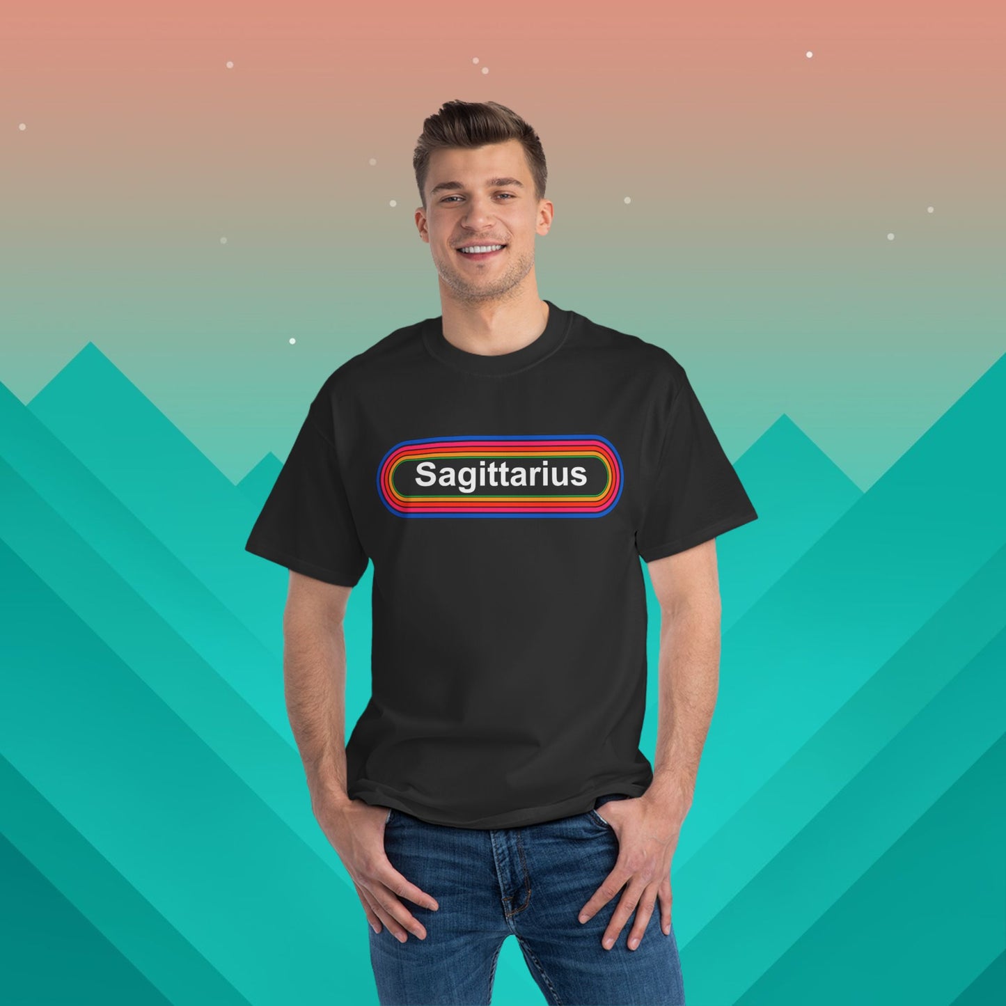 Sagittarius Zodiac T-Shirt: (Hanes Beefy-T 100% Preshrunk Cotton Custom Printed by TheGlassyLass.com
