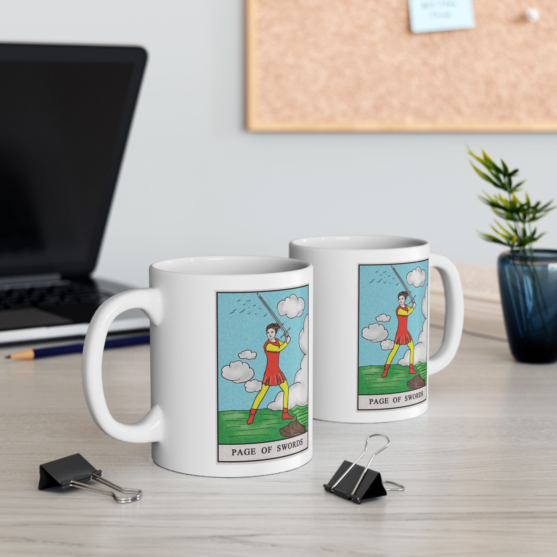 Page of Swords Tarot Card Coffee Mug - Double Sided Print, White Ceramic, 11oz by TheGlassyLass.com