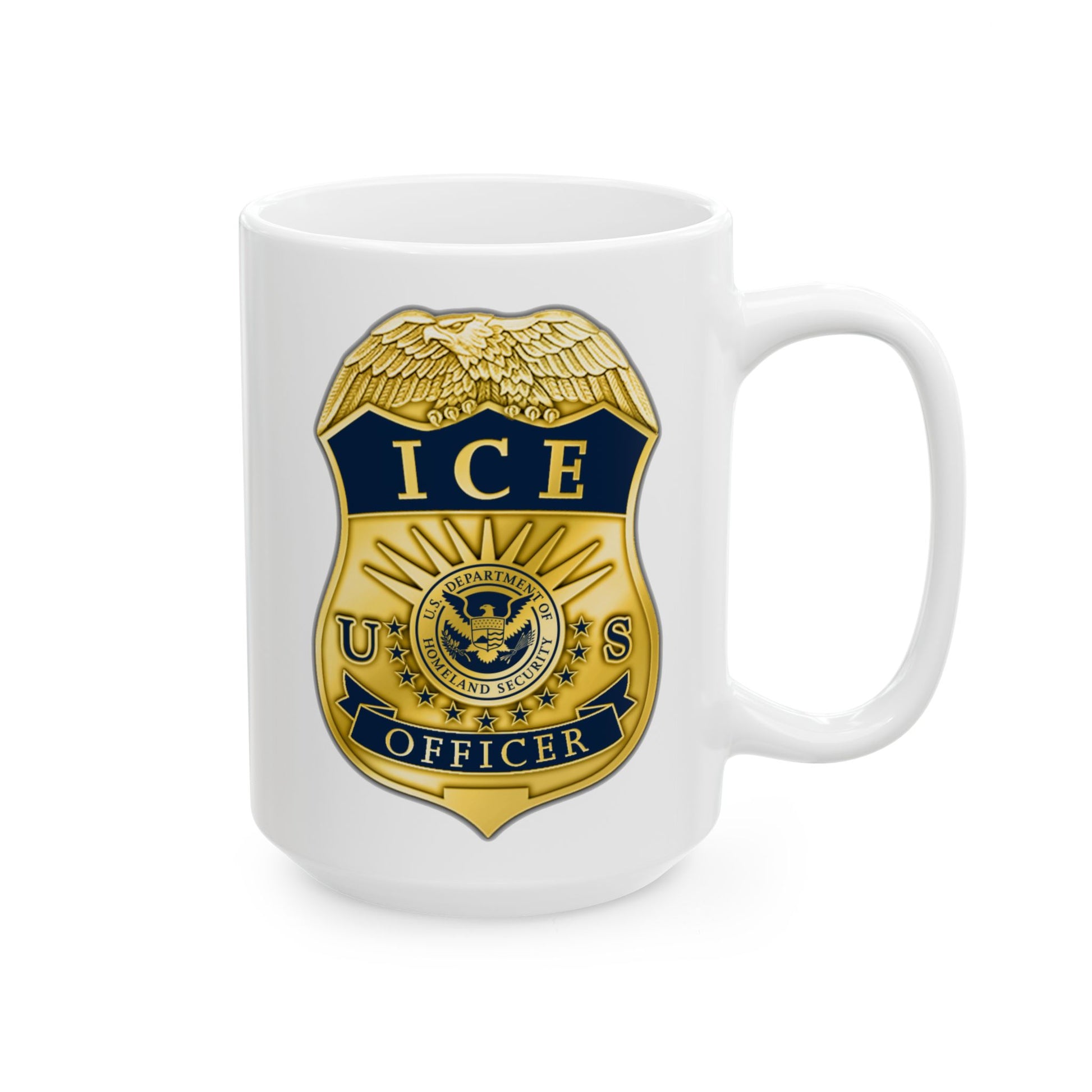 ICE Immigration and Customs Enforcement Badge Coffee Mug - Double Sided White Ceramic 15oz by TheGlassyLass.com