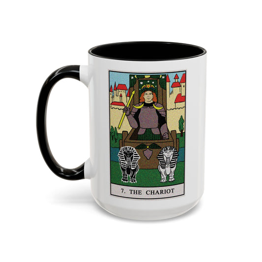 The Chariot Tarot Card Coffee Mug - Double Sided Black Accent White Ceramic 15oz by TheGlassyLass.com