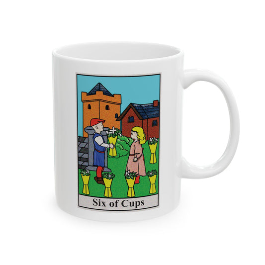 Six of Cups Tarot Card Coffee Mug - Double Sided Print, White Ceramic, 11oz by TheGlassyLass.com