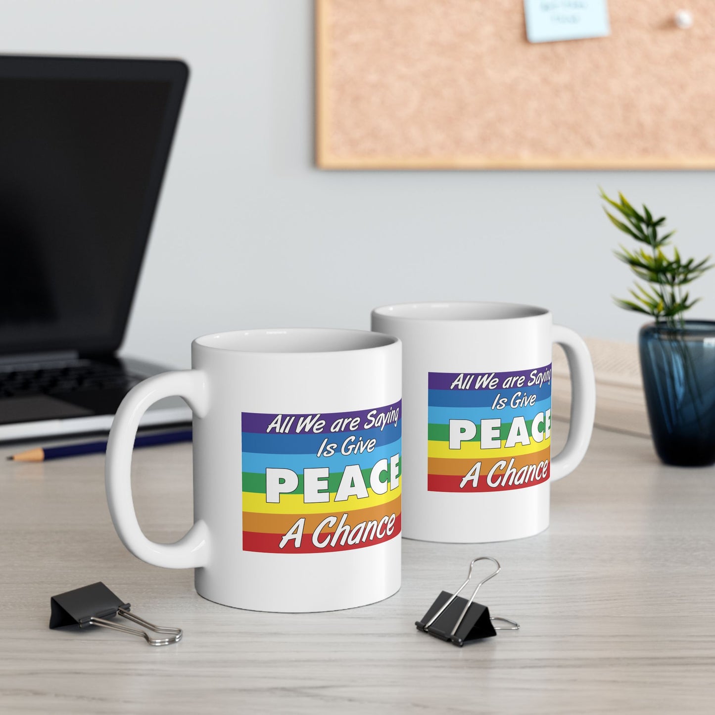 Give Peace a Chance Flag Coffee Mug - Double Sided White Ceramic 11oz by TheGlassyLass.com