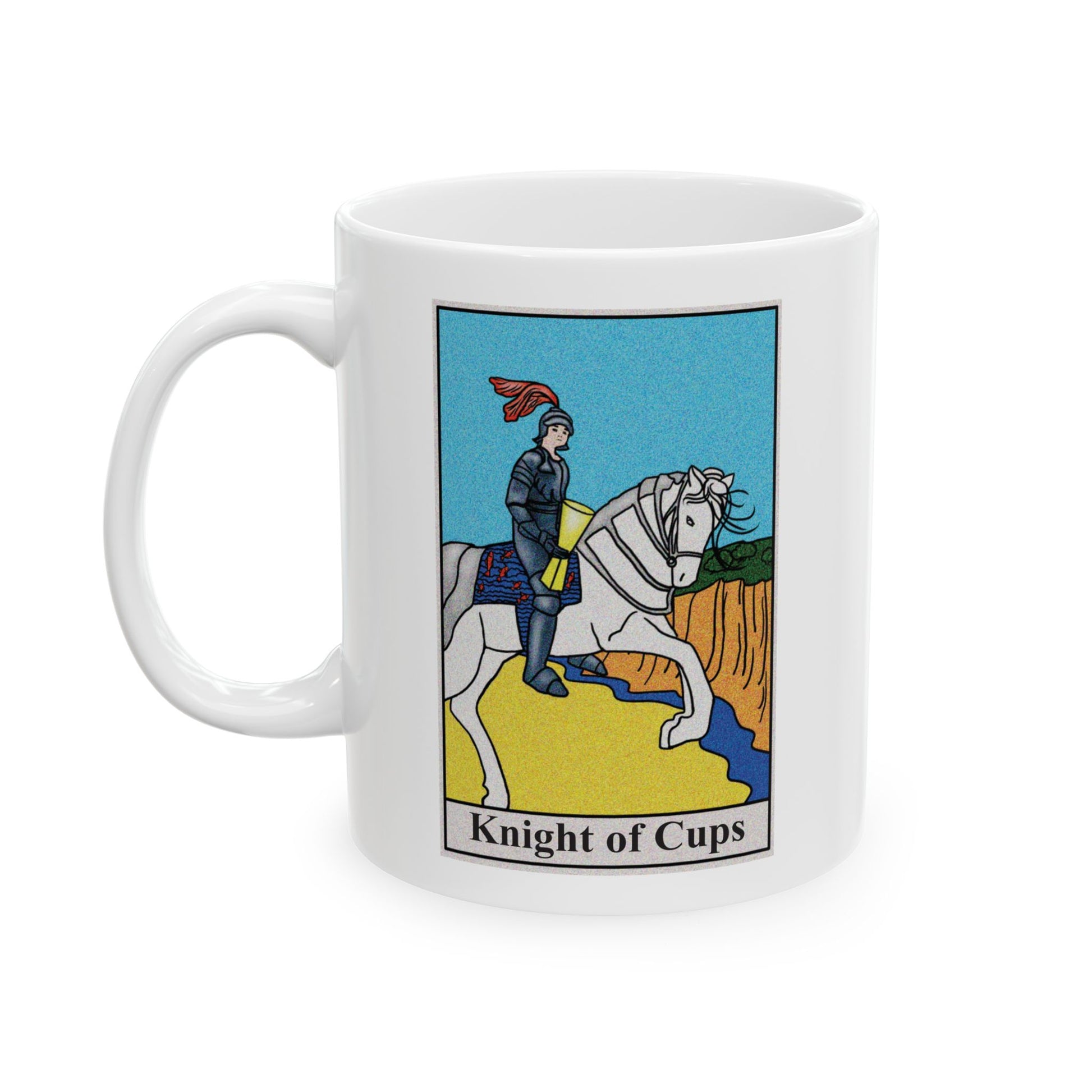 Knight of Cups Tarot Card Coffee Mug - Double Sided Print, White Ceramic, 11oz by TheGlassyLass.com