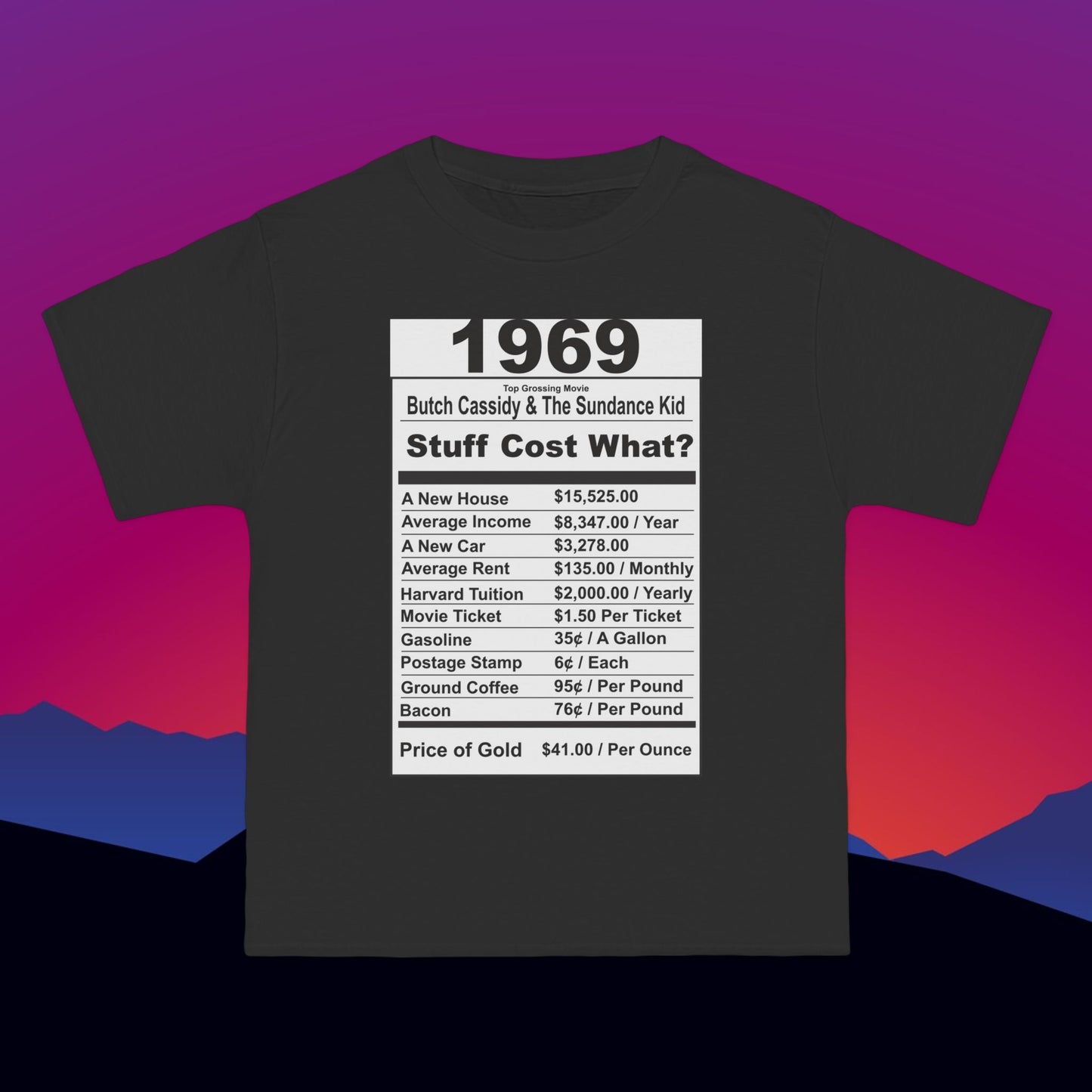 1969 Birthday T-Shirt: (Hanes Beefy-T 100% Preshrunk Cotton Custom Printed by TheGlassyLass.com
