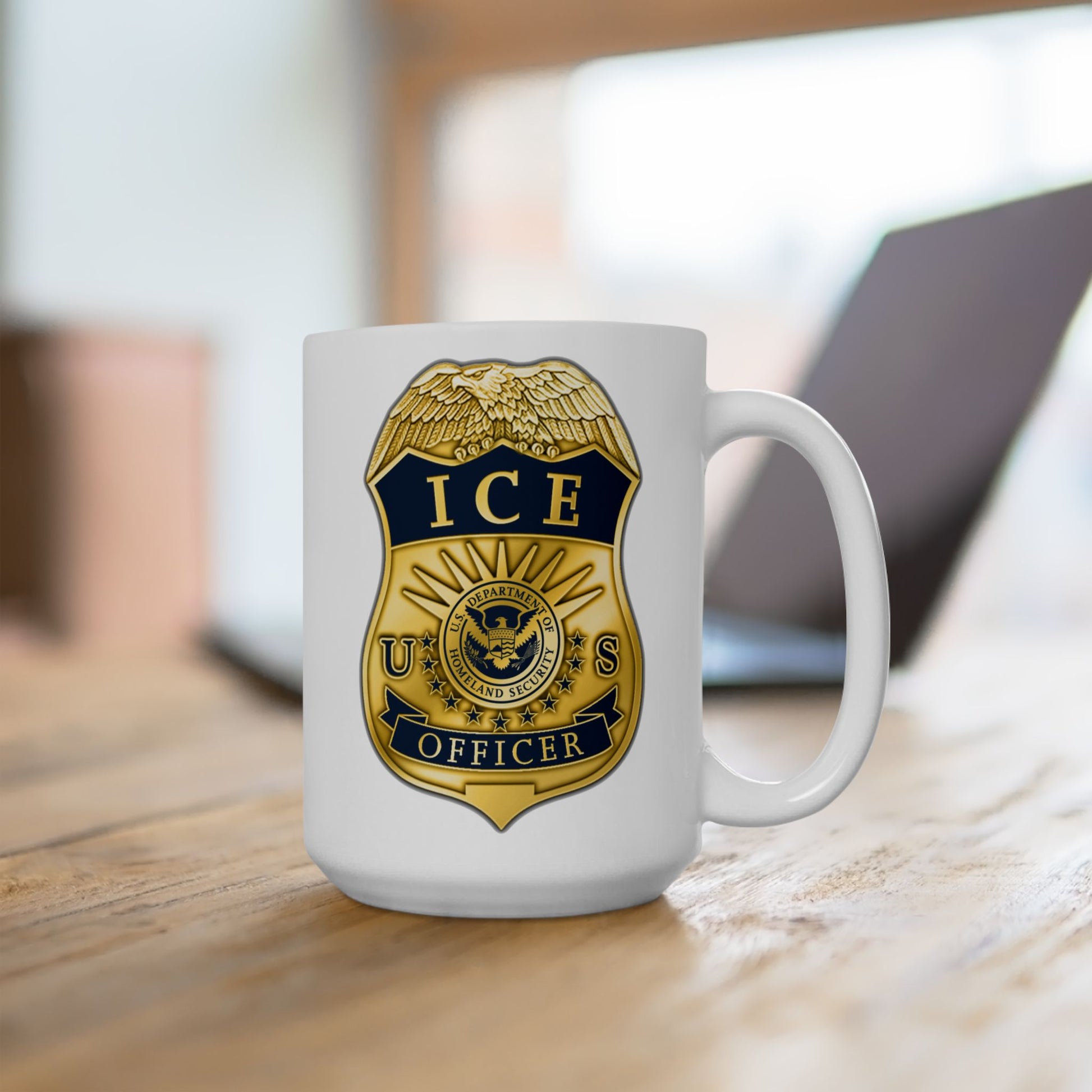 ICE Immigration and Customs Enforcement Badge Coffee Mug - Double Sided White Ceramic 15oz by TheGlassyLass.com