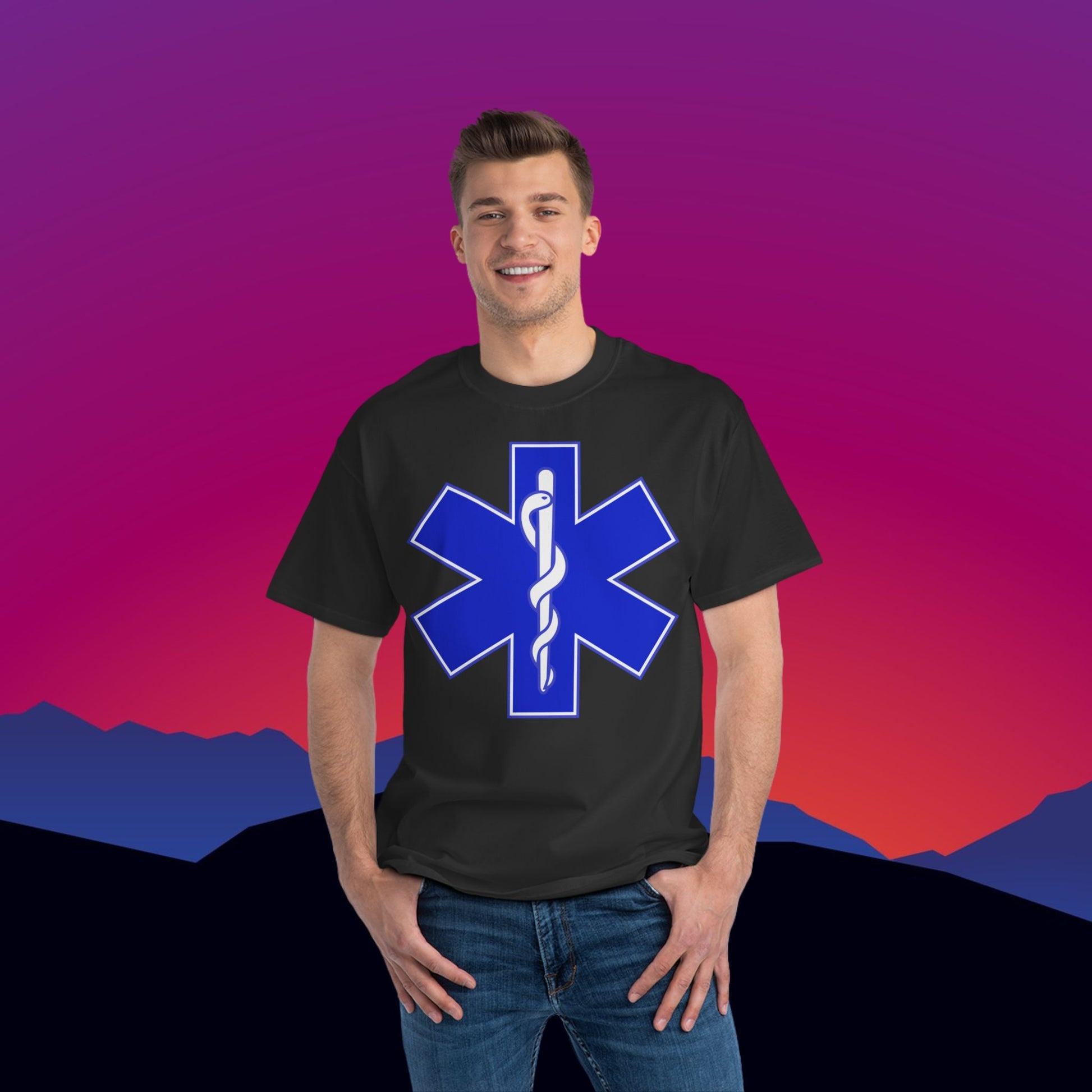 EMS Emergency Medical Service T-Shirt: (Hanes Beefy-T 100% Preshrunk Cotton Custom Printed by TheGlassyLass.com