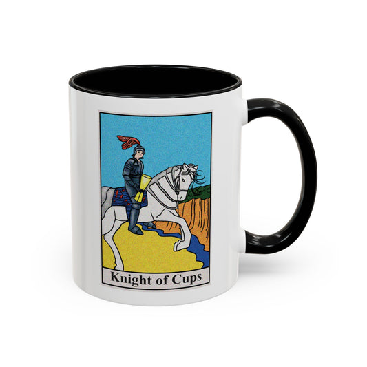 Knight of Cups Tarot Card Coffee Mug - Double Sided Print, Black Accent White Ceramic, 11oz by TheGlassyLass.com