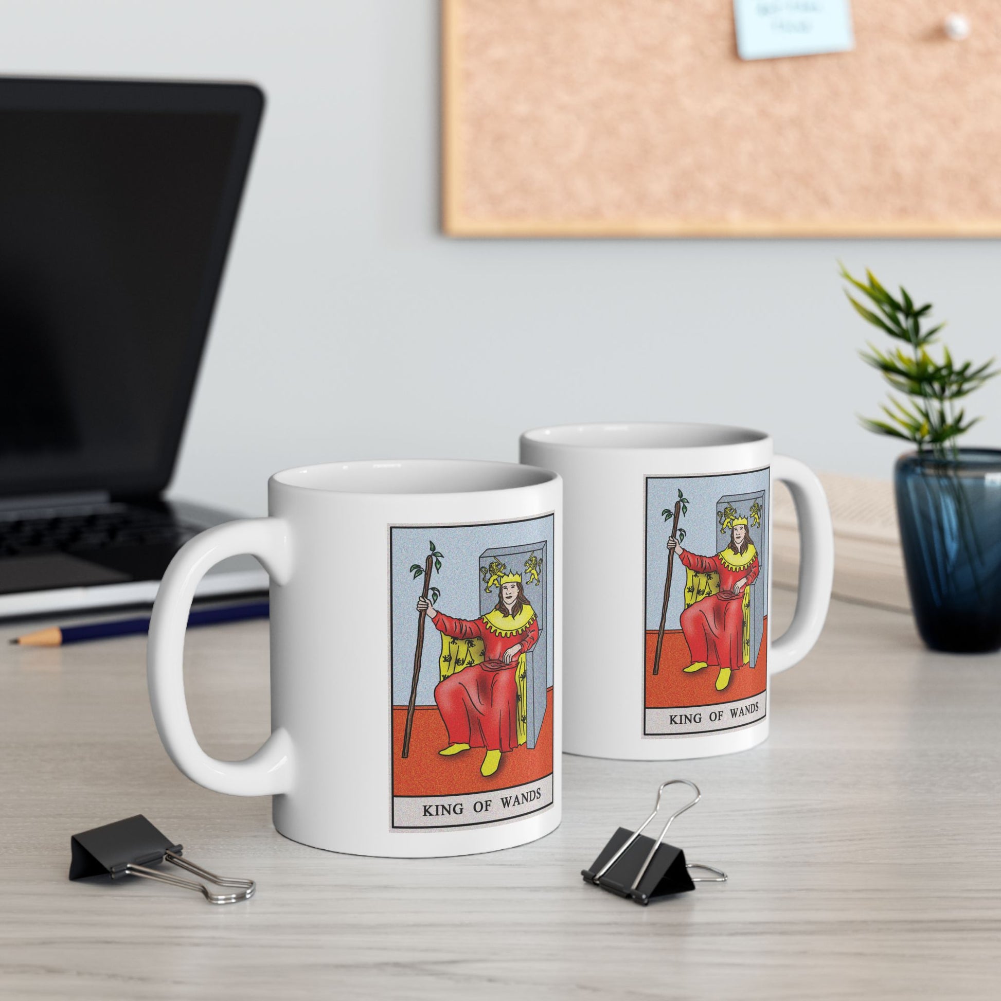 King of Wands of Wands Tarot Card Coffee Mug - Double Sided Print, White Ceramic, 11oz by TheGlassyLass.com