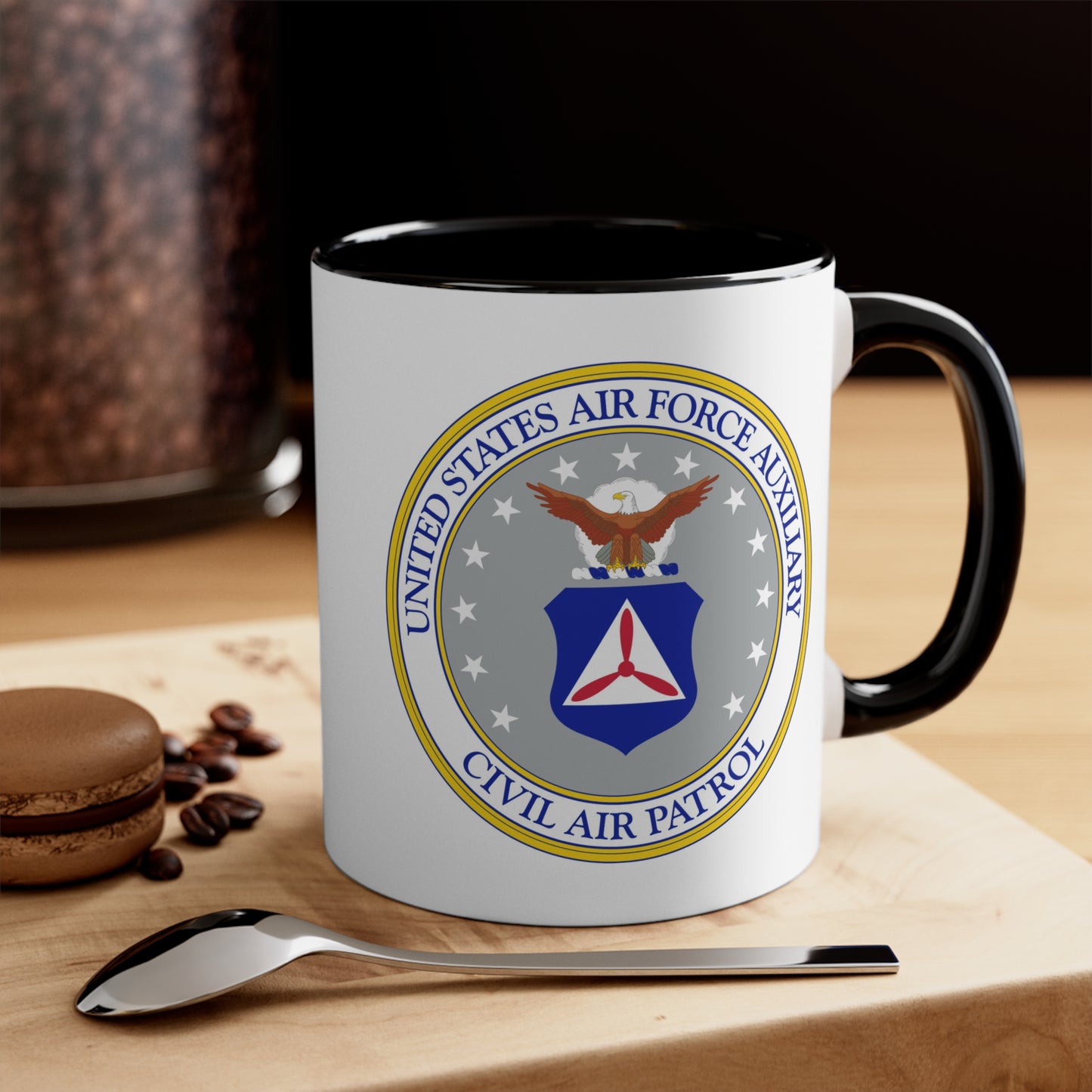 Civil Air Patrol Coffee Mug - Double Sided Black Accent White Ceramic 11oz by TheGlassyLass