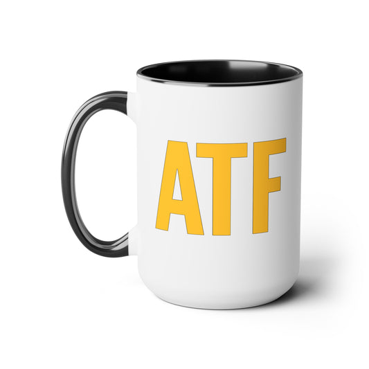 ATF Coffee Mug - Double Sided Black Accent White Ceramic 15oz by TheGlassyLass.com