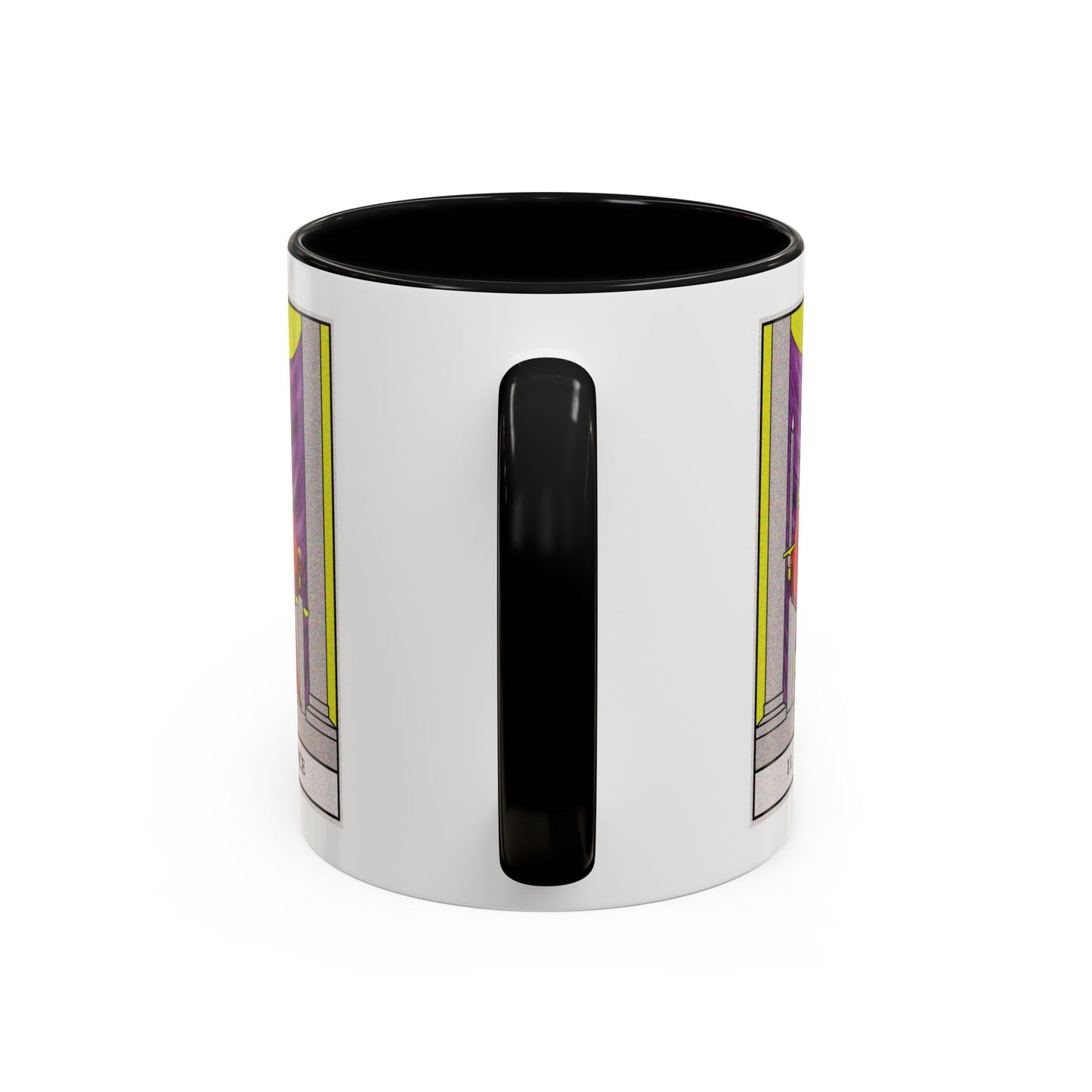 Justice Tarot Card Coffee Mug - Double Sided Print, Black Accent White Ceramic, 11oz by TheGlassyLass.com