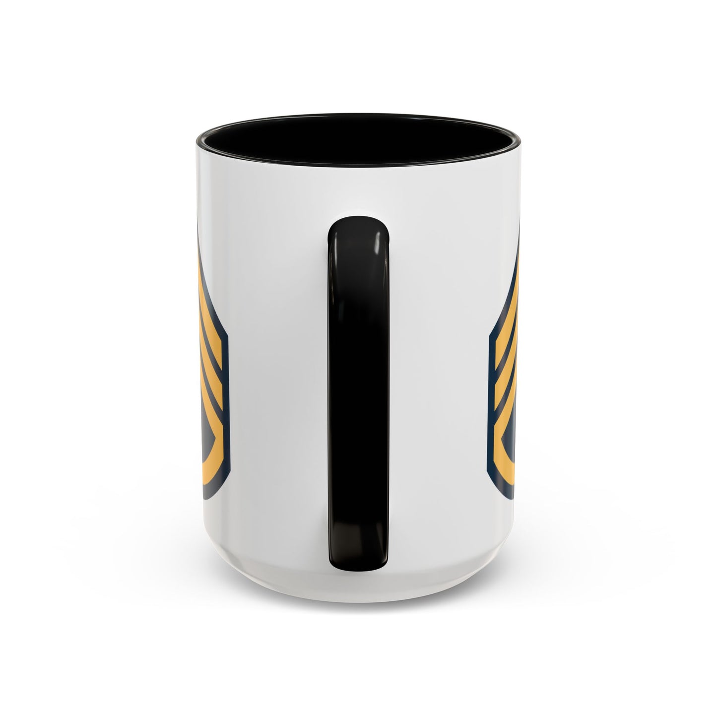 US Army Staff Sergeant (E-6) Stripes Coffee Mug - Double Sided Print, Black Accent White Ceramic, 15oz by TheGlassyLass.com