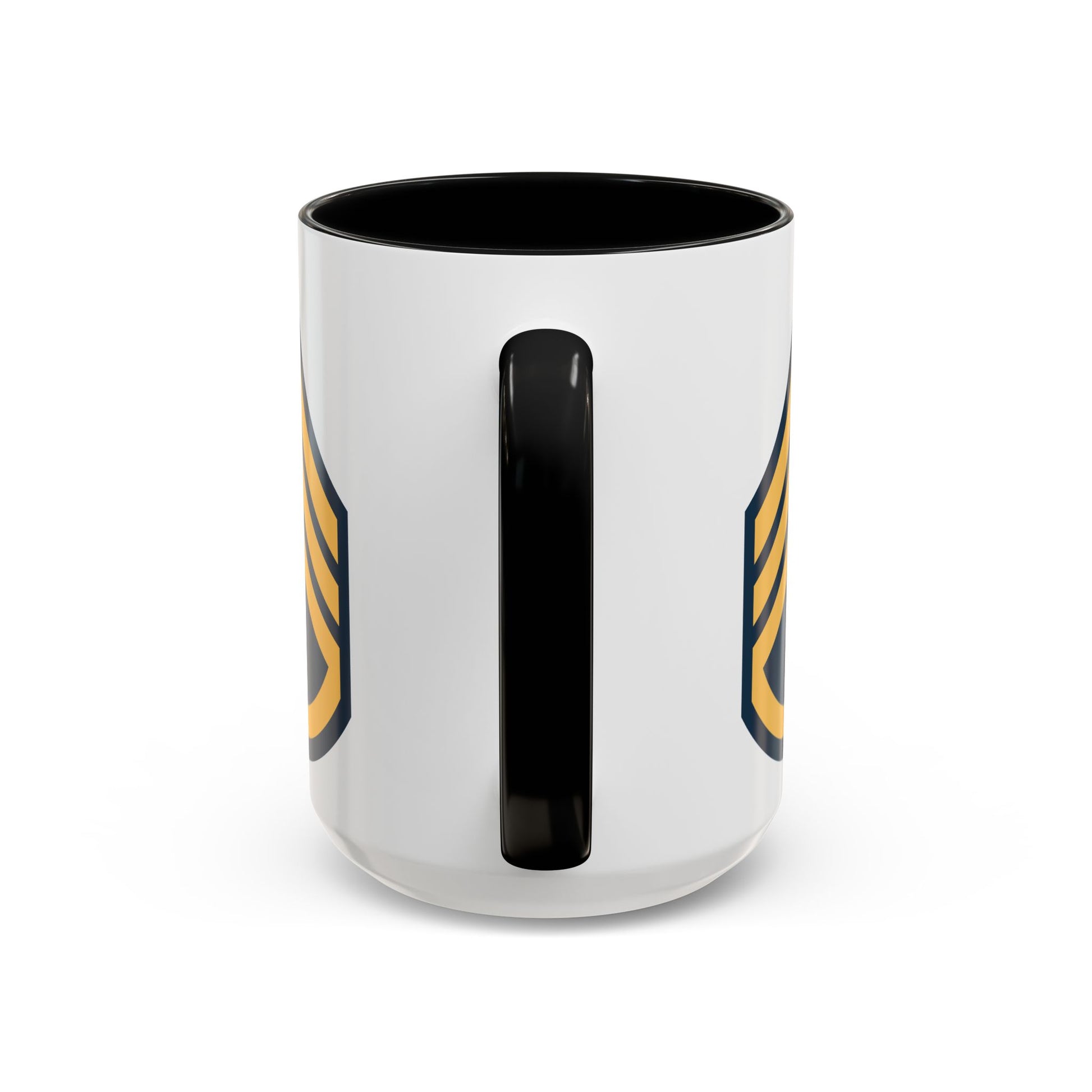 US Army Staff Sergeant (E-6) Stripes Coffee Mug - Double Sided Print, Black Accent White Ceramic, 15oz by TheGlassyLass.com