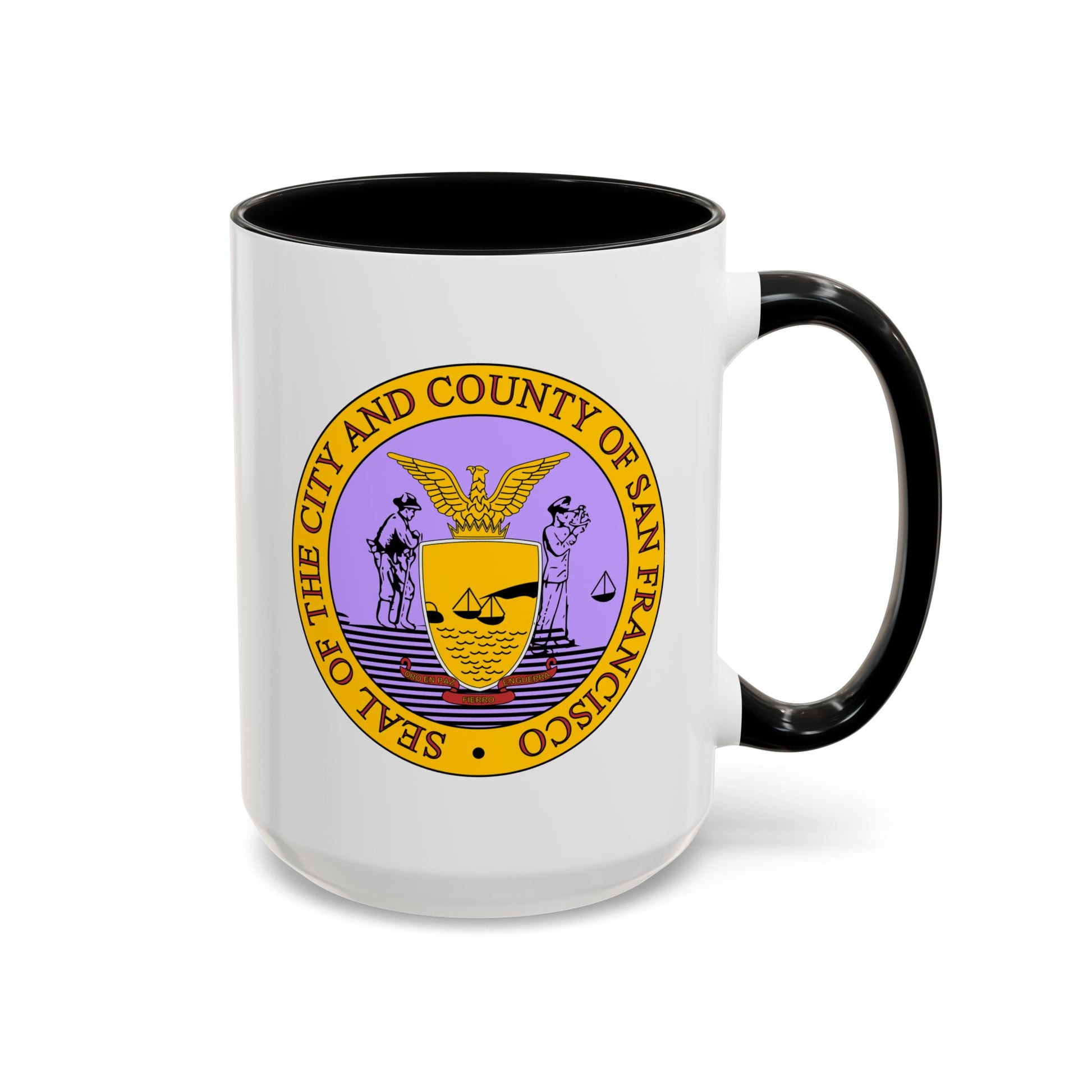San Francisco City / County Seal Coffee Mug - Double Sided Print, Black Accent White Ceramic, 15oz by TheGlassyLass.com
