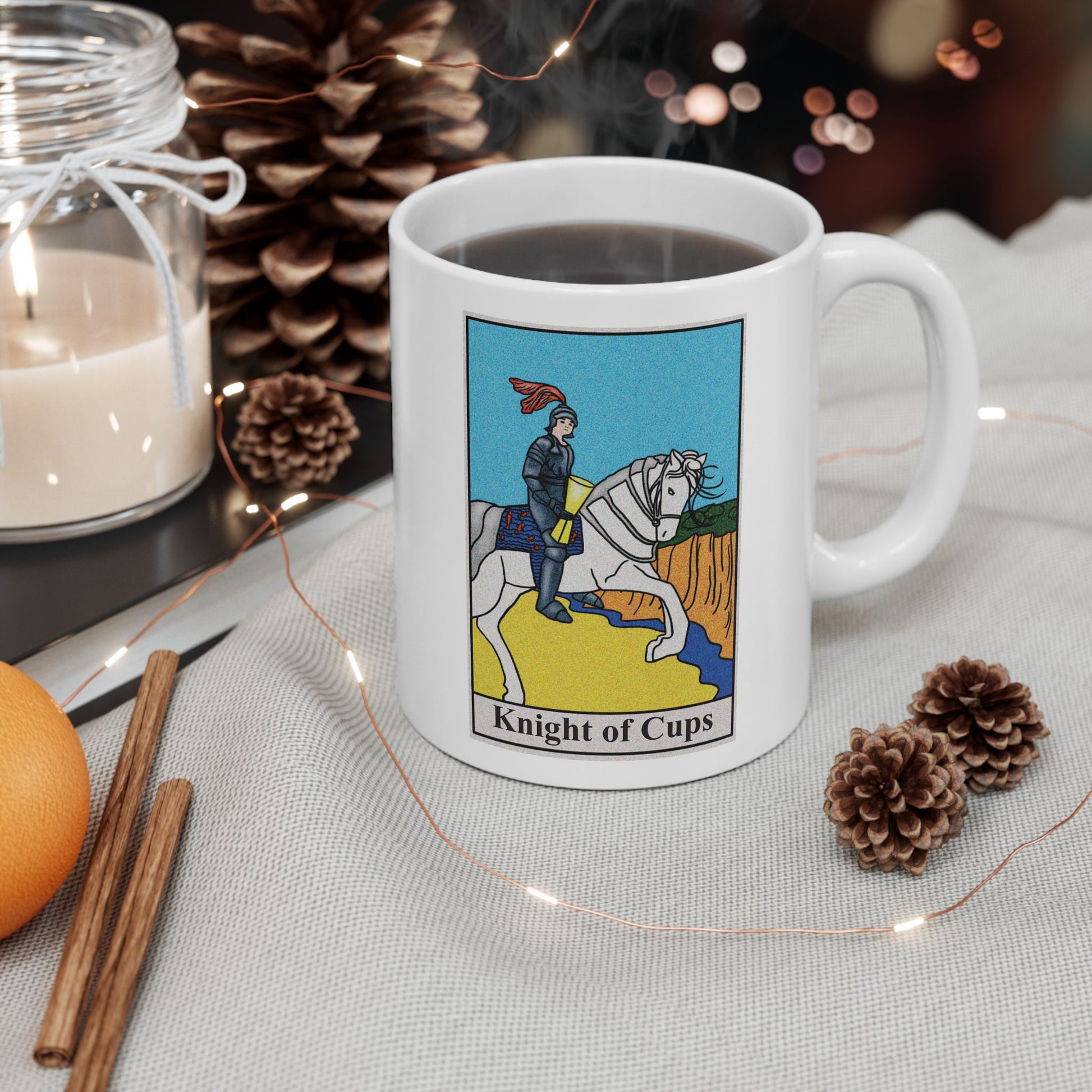 Knight of Cups Tarot Card Coffee Mug - Double Sided Print, White Ceramic, 11oz by TheGlassyLass.com