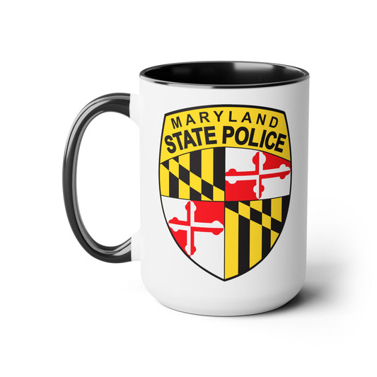 Maryland State Police Coffee Mug - Double Sided Black Accent White Ceramic 15oz by TheGlassyLass.com
