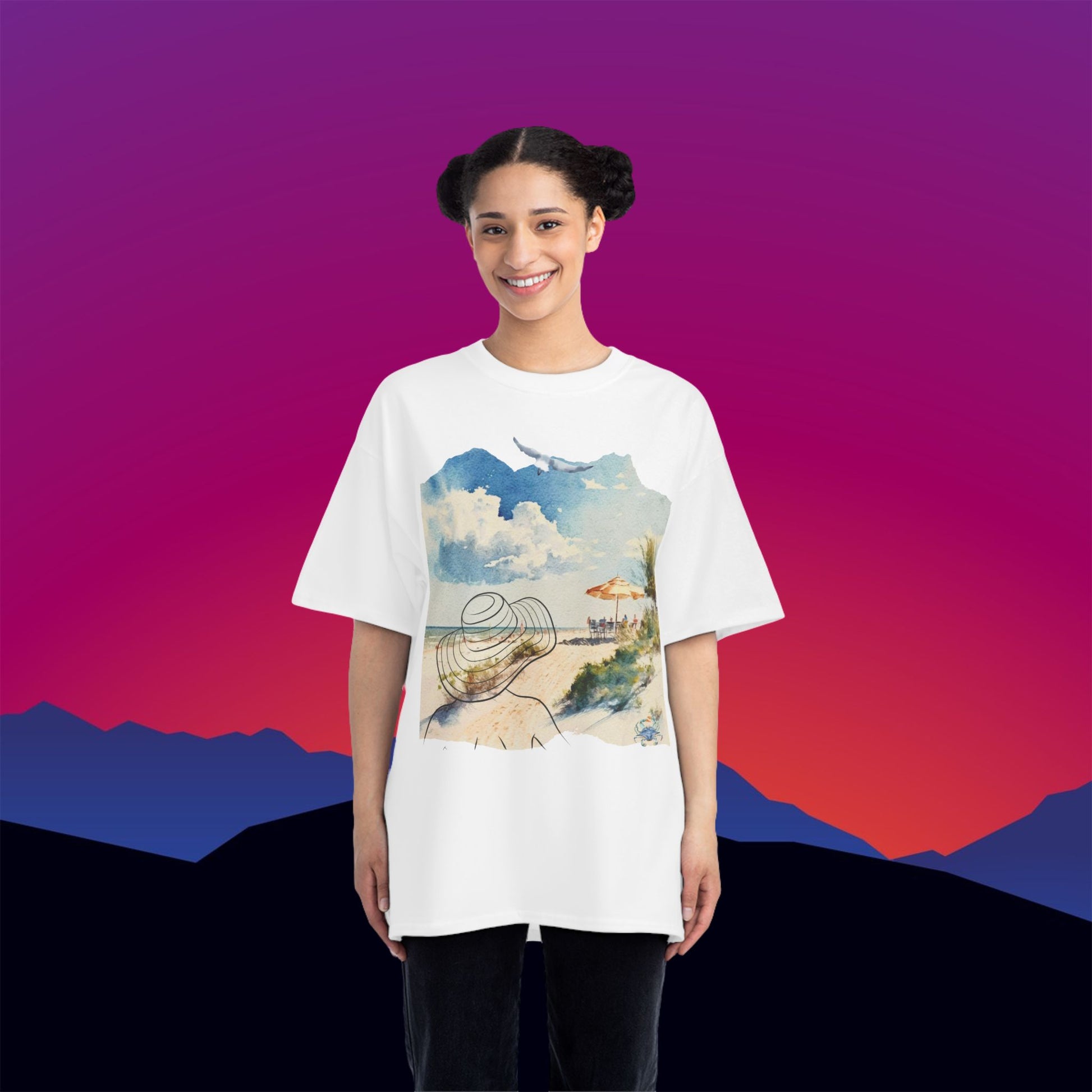 A Day at the Beach T-Shirt: (Hanes Beefy-T 100% Preshrunk Cotton Custom Printed by TheGlassyLass.com