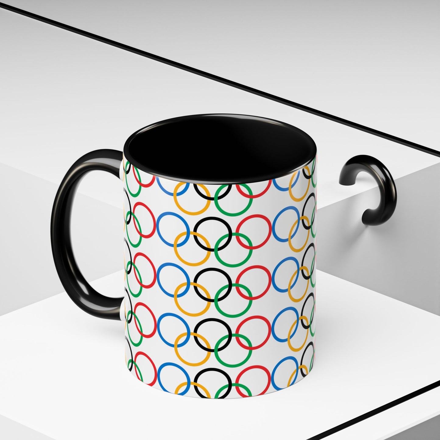 Olympic Fever Coffee Mug - Double Sided Black Accent White Ceramic 11oz by TheGlassyLass.com