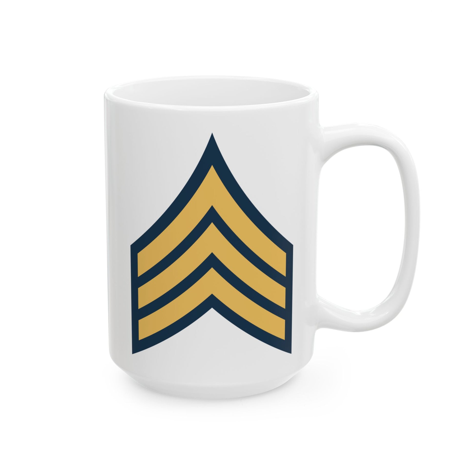 US Army Sergeant (E-5) Stripes Coffee Mug - Double Sided Print, White Ceramic, 15oz by TheGlassyLass.com