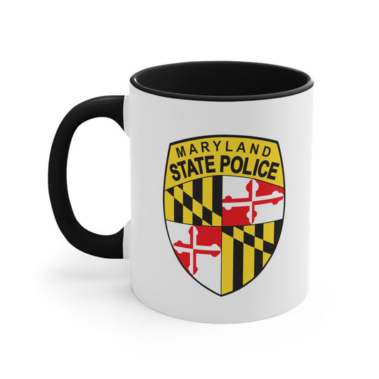 Maryland State Police Coffee Mug - Double Sided Black Accent White Ceramic 11oz by TheGlassyLass.com