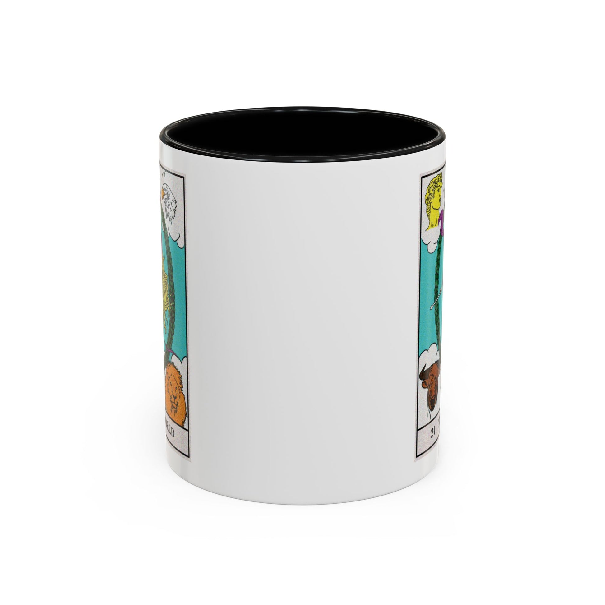 The World Tarot Card Coffee Mug - Double Sided Print, Black Accent White Ceramic, 11oz by TheGlassyLass.com