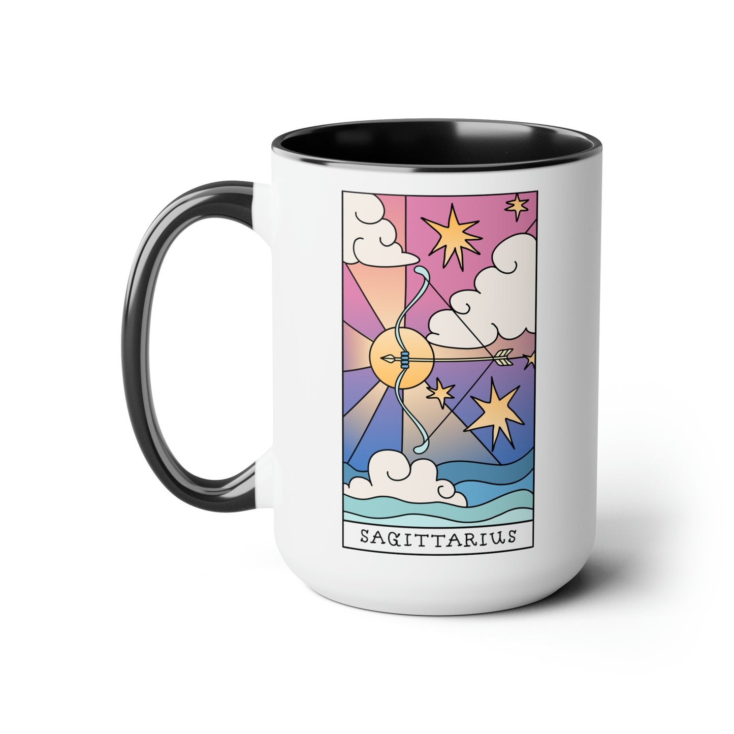 Sagittarius Card Coffee Mug - Double Sided Black Accent Ceramic 15oz by TheGlassyLass.com