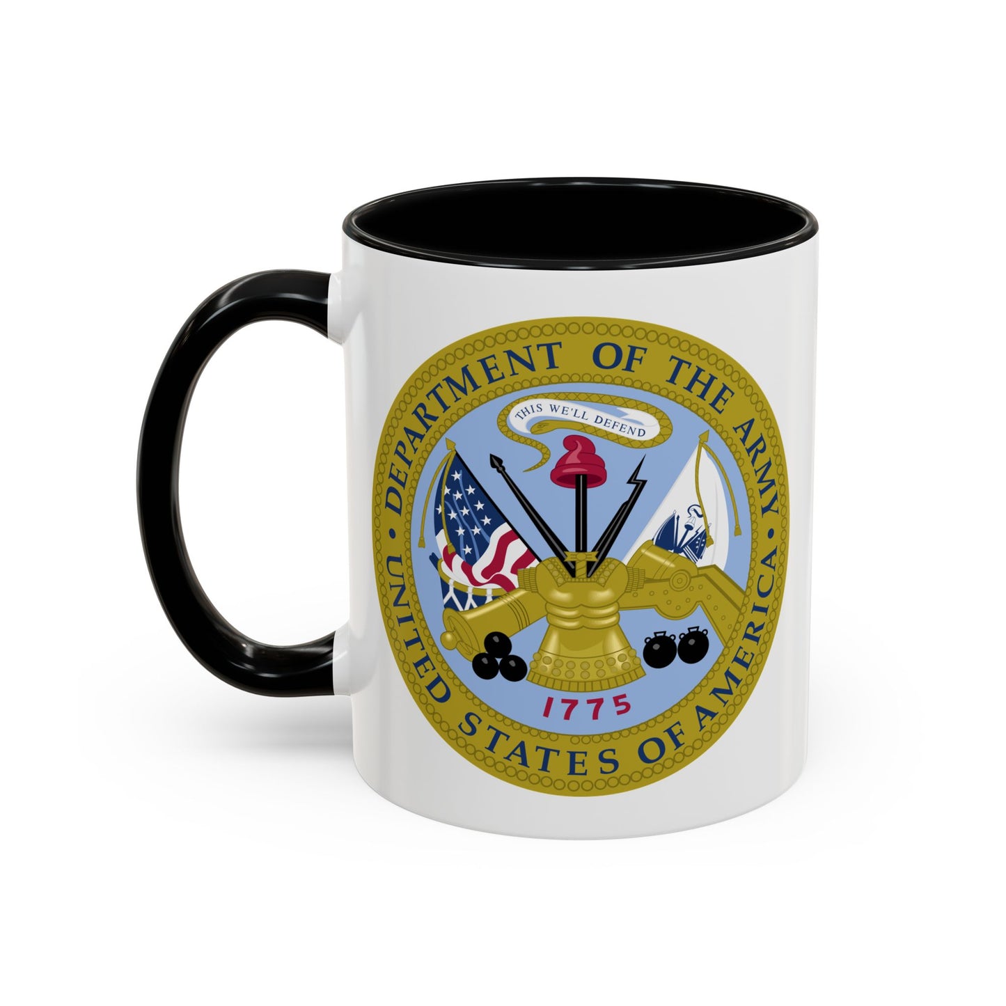 Department of the Army Seal Coffee Mug - Double Sided Print, Black Accent White Ceramic, 11oz by TheGlassyLass.com