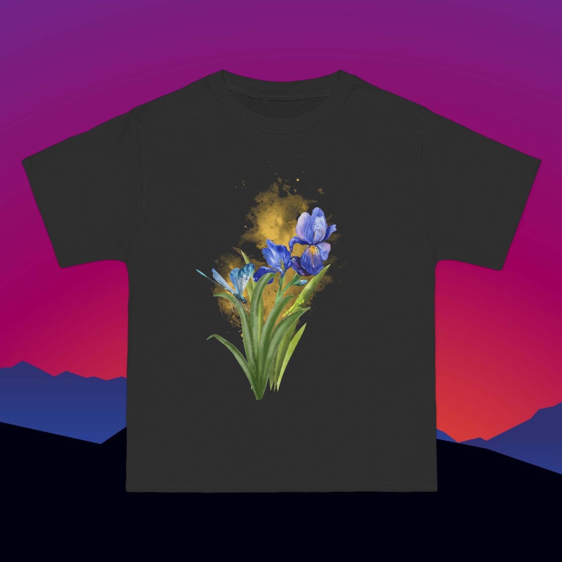 Iris Bloom T-Shirt: (Hanes Beefy-T 100% Preshrunk Cotton Custom Printed by TheGlassyLass.com