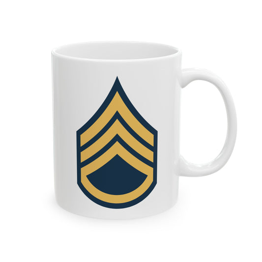 US Army Staff Sergeant (E-6) Stripes Coffee Mug - Double Sided Print, White Ceramic, 11oz by TheGlassyLass.com