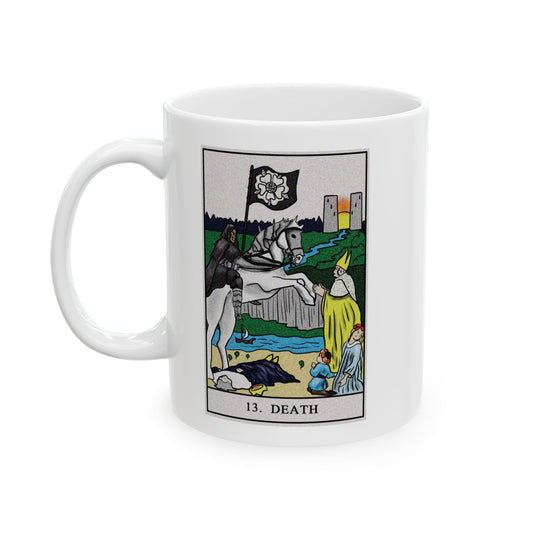 Death Tarot Card Coffee Mug - Double Sided Print, White Ceramic, 11oz by TheGlassyLass.com