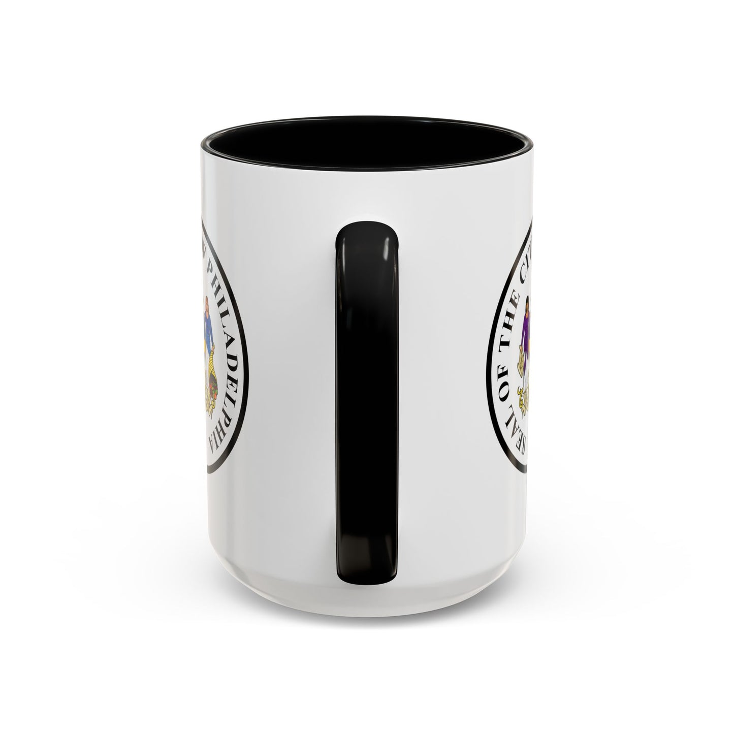 City of Philadelphia Seal Coffee Mug - Double Sided Print, Black Accent White Ceramic, 15oz by TheGlassyLass.com