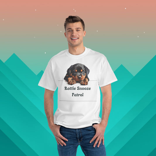 Rottie Snooze Patrol T-Shirt: (Hanes Beefy-T 100% Preshrunk Cotton Custom Printed by TheGlassyLass.com