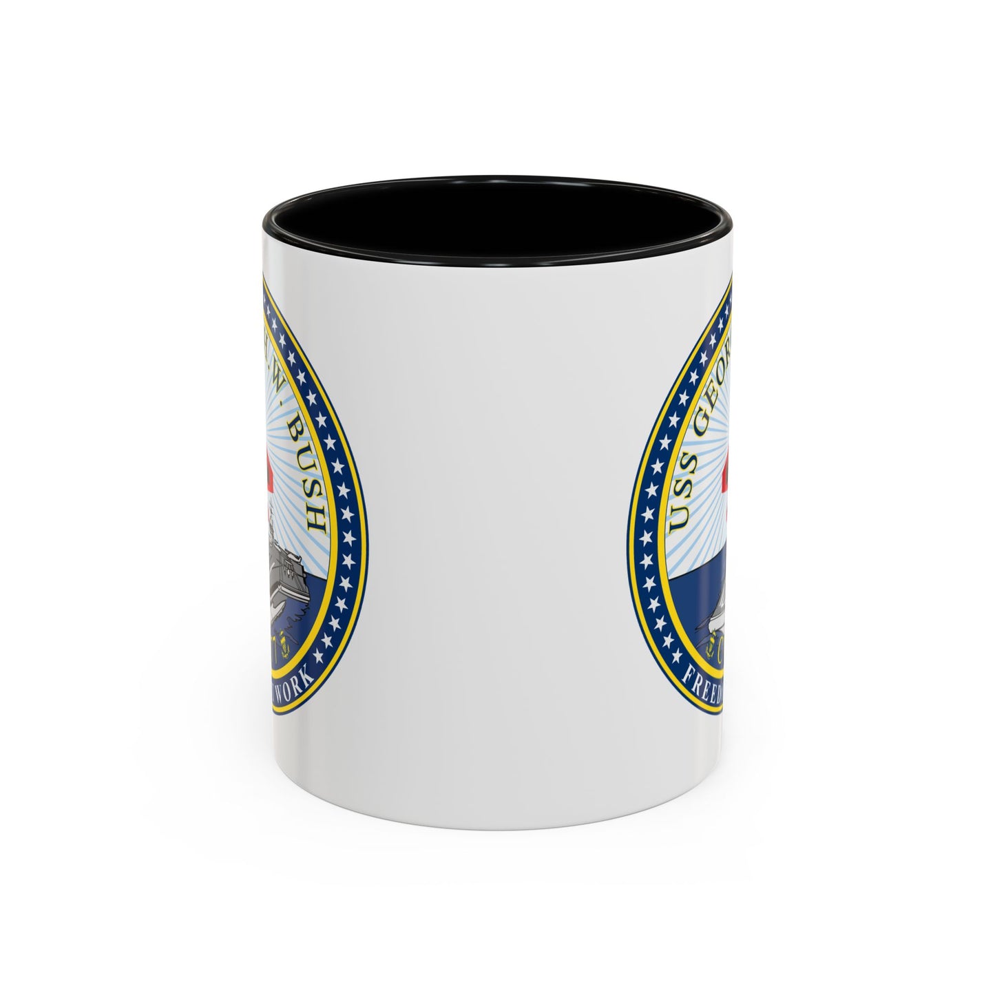 USS George H. W. Bush CVN 77 Seal Coffee Mug - Double Sided Print, Black Accent White Ceramic, 11oz by TheGlassyLass.com