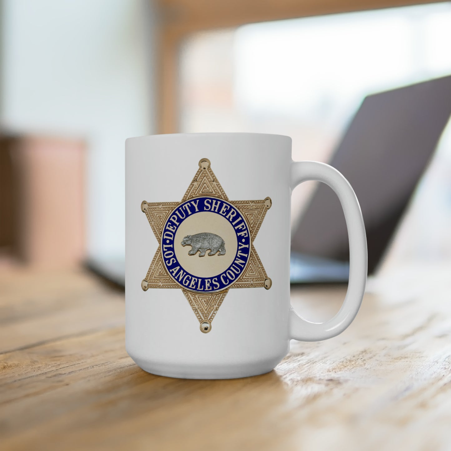 LASD Deputy Sheriff Badge Coffee Mug - Double Sided White Ceramic 15oz by TheGlassyLass