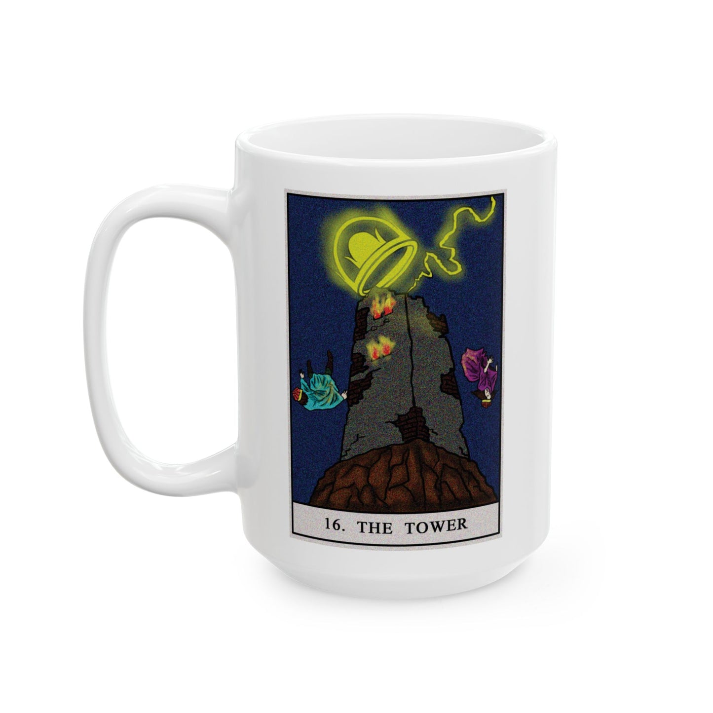 The Tower Tarot Card Coffee Mug - Double Sided White Ceramic 15oz by TheGlassyLass.com
