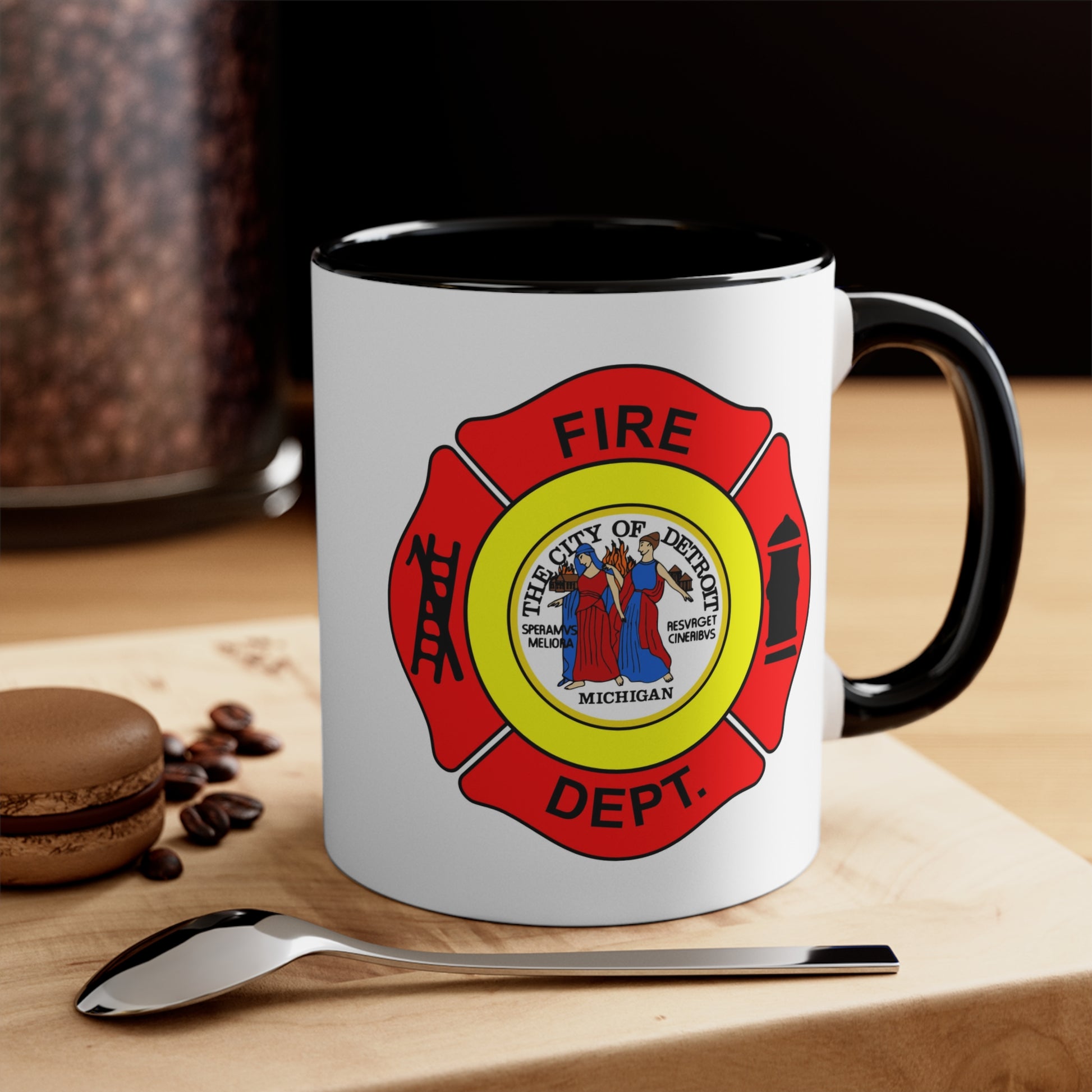 Detroit Fire Department Coffee Mug - Double Sided Black Accent White Ceramic 11oz by TheGlassyLass.com
