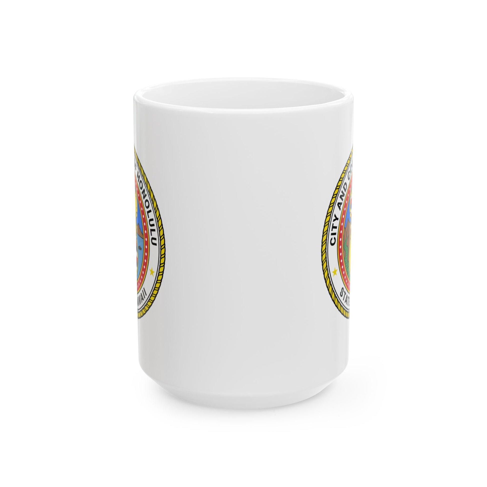 Honolulu City / County Seal Coffee Mug - Double Sided Print, White Ceramic, 15oz by TheGlassyLass.com