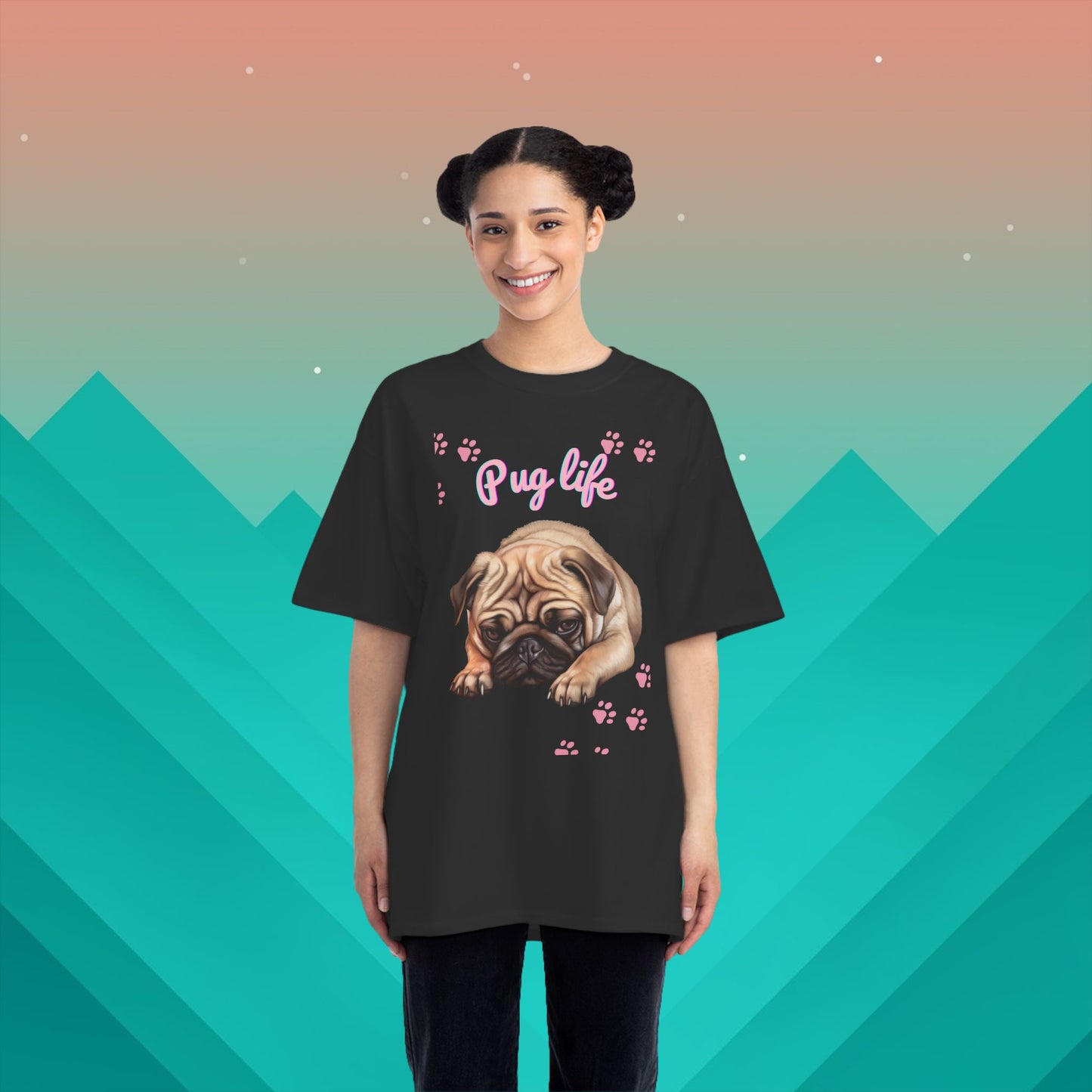 Pug Life T-Shirt: (Hanes Beefy-T 100% Preshrunk Cotton Custom Printed by TheGlassyLass.com