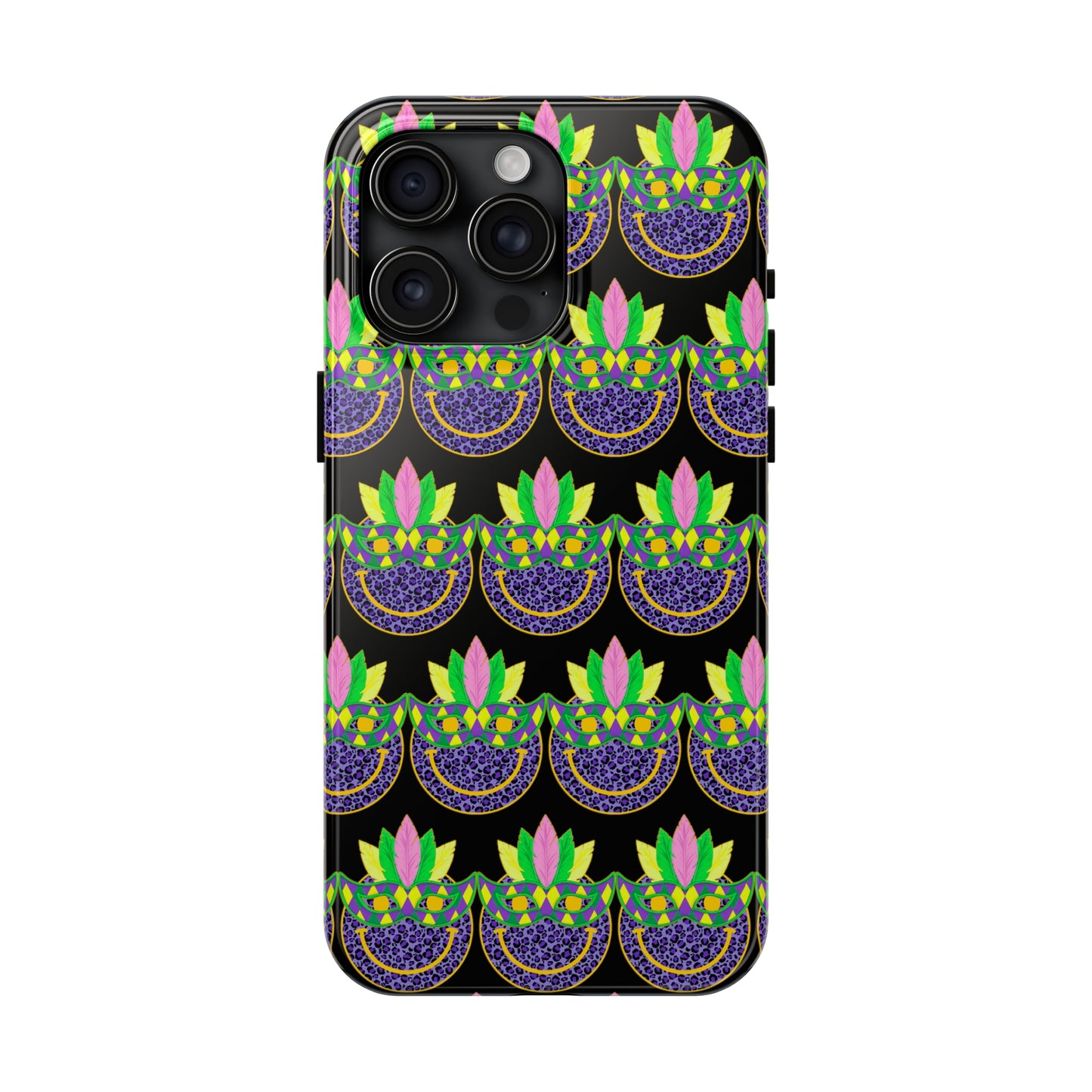 Mardi Gras Cat Mask: iPhone Tough Case Design - Wireless Charging - Superior Protection - Original Designs by TheGlassyLass.com