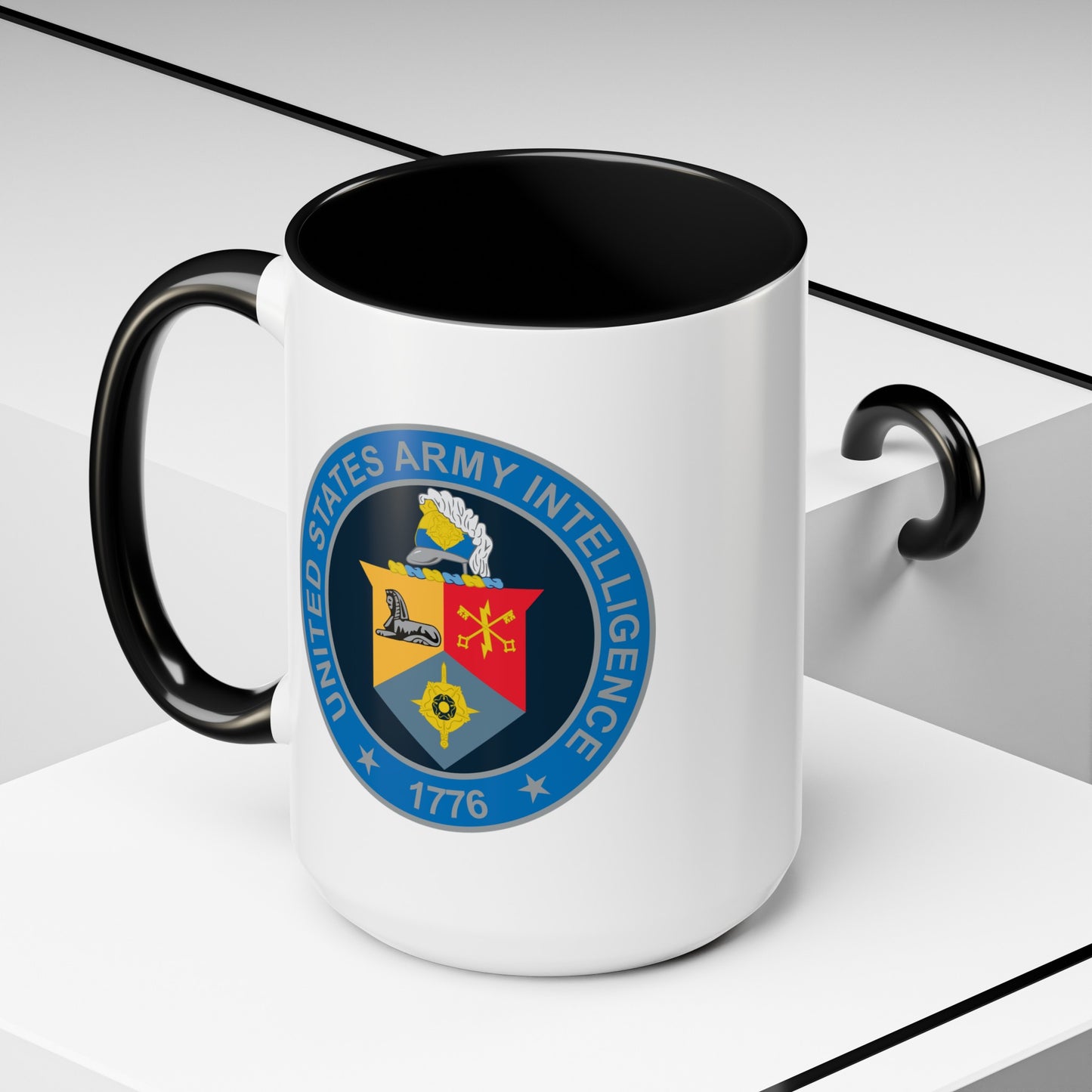 United States Army Intelligence Coffee Mug - Double Sided Black Accent White Ceramic 15oz by TheGlassyLass.com