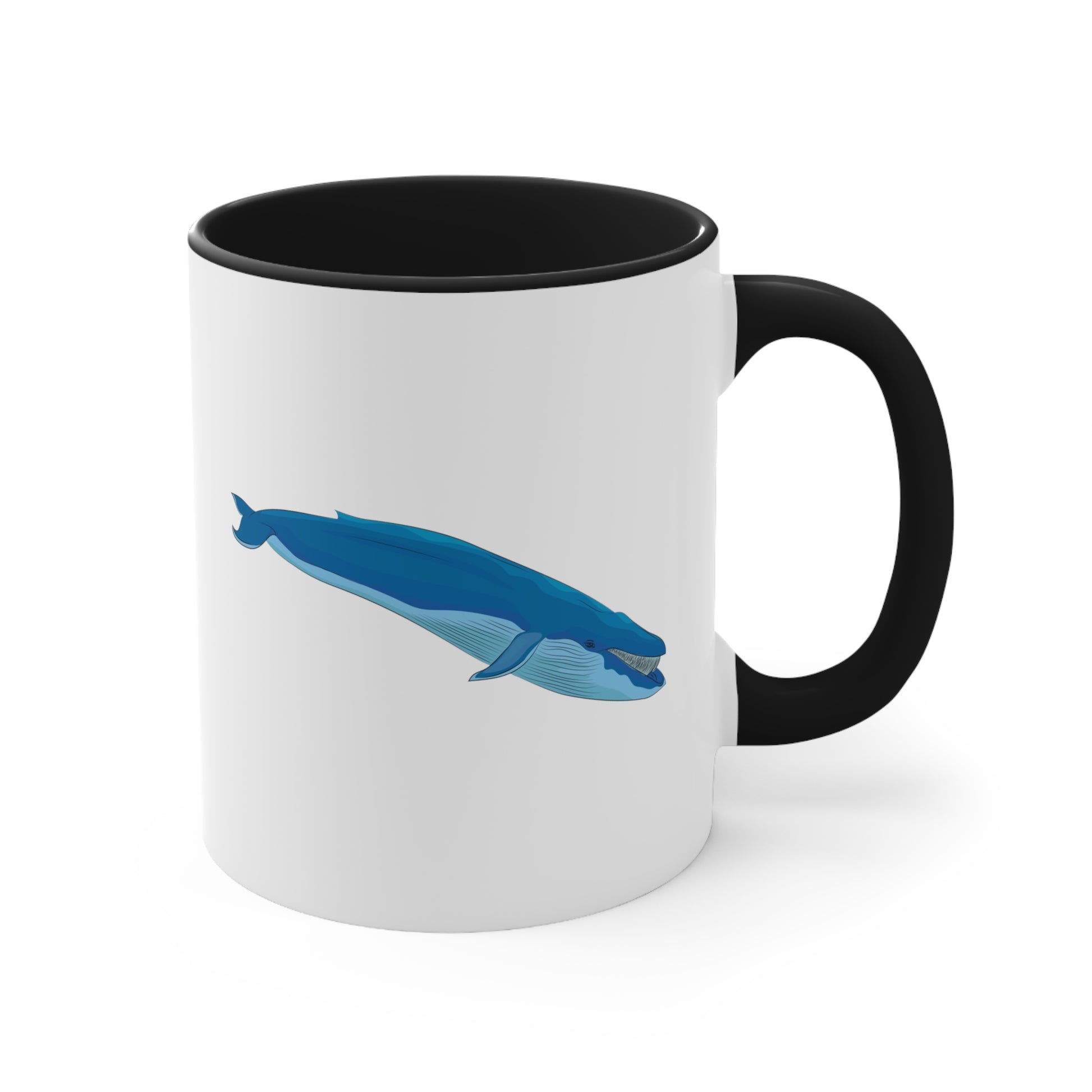 Blue Whale Coffee Mug - Double Sided Black Accent White Ceramic 11oz by TheGlassyLass.com