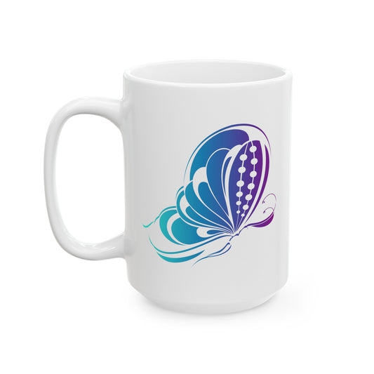 Butterfly Coffee Mug - Double Sided White Ceramic 15oz by TheGlassyLass.com