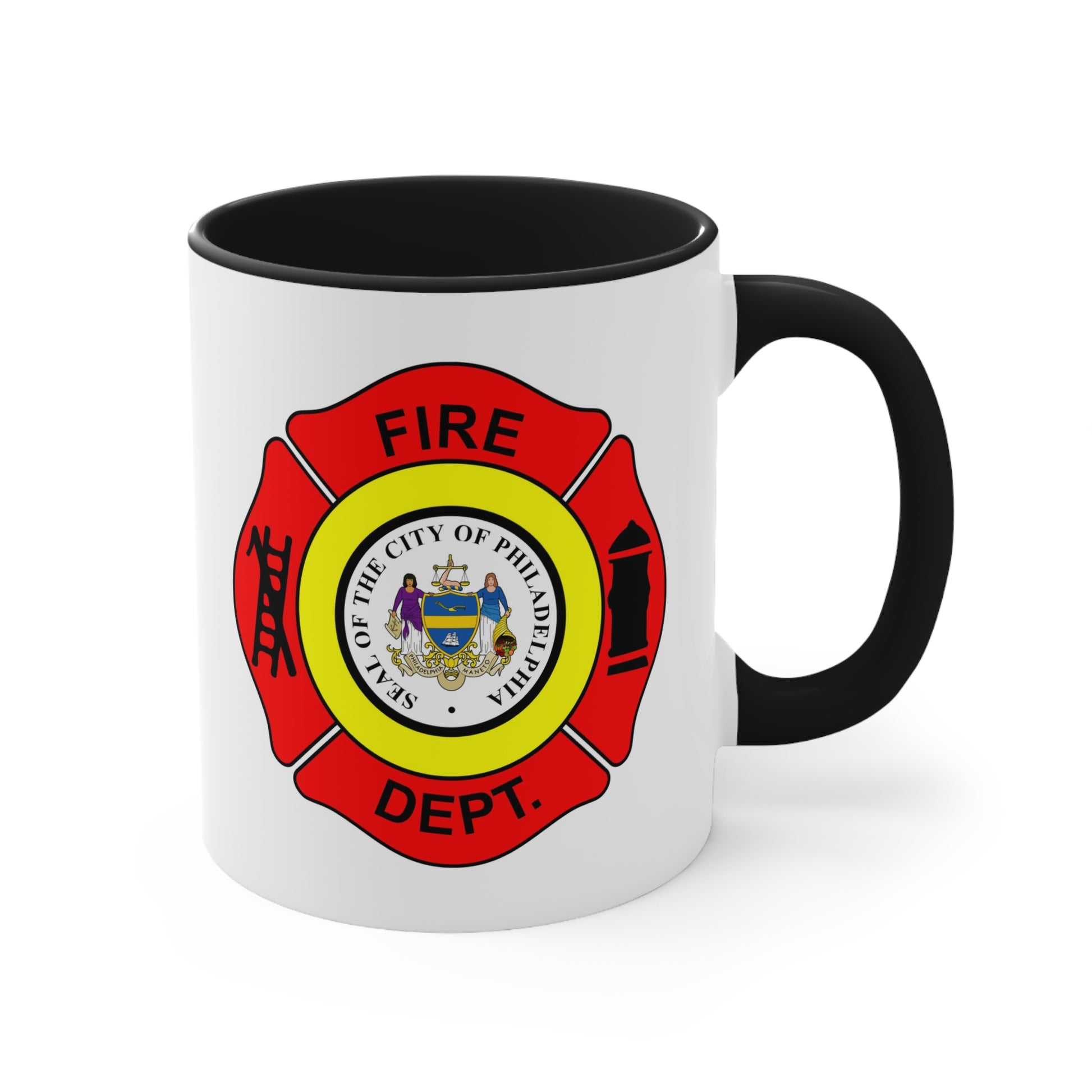 Philadelphia Fire Department Coffee Mug - Double Sided Black Accent White Ceramic 11oz by TheGlassyLass.com